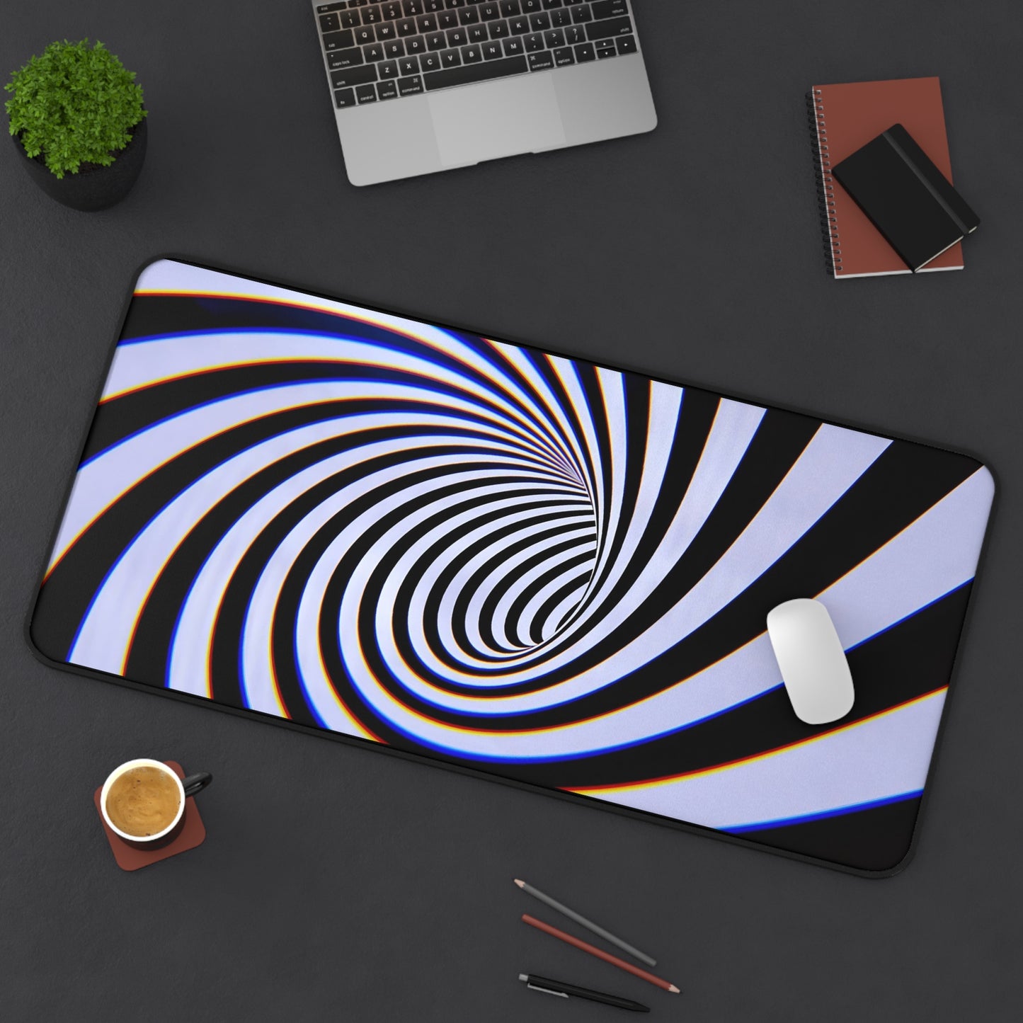 Hypnotic Black White Spiral Desk Mat | Optical Illusion Mousepad