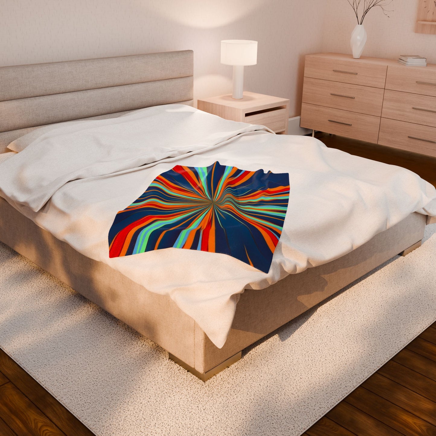 Retro Starburst Stripes Velveteen Plush Blanket | Colorful Burst Decor