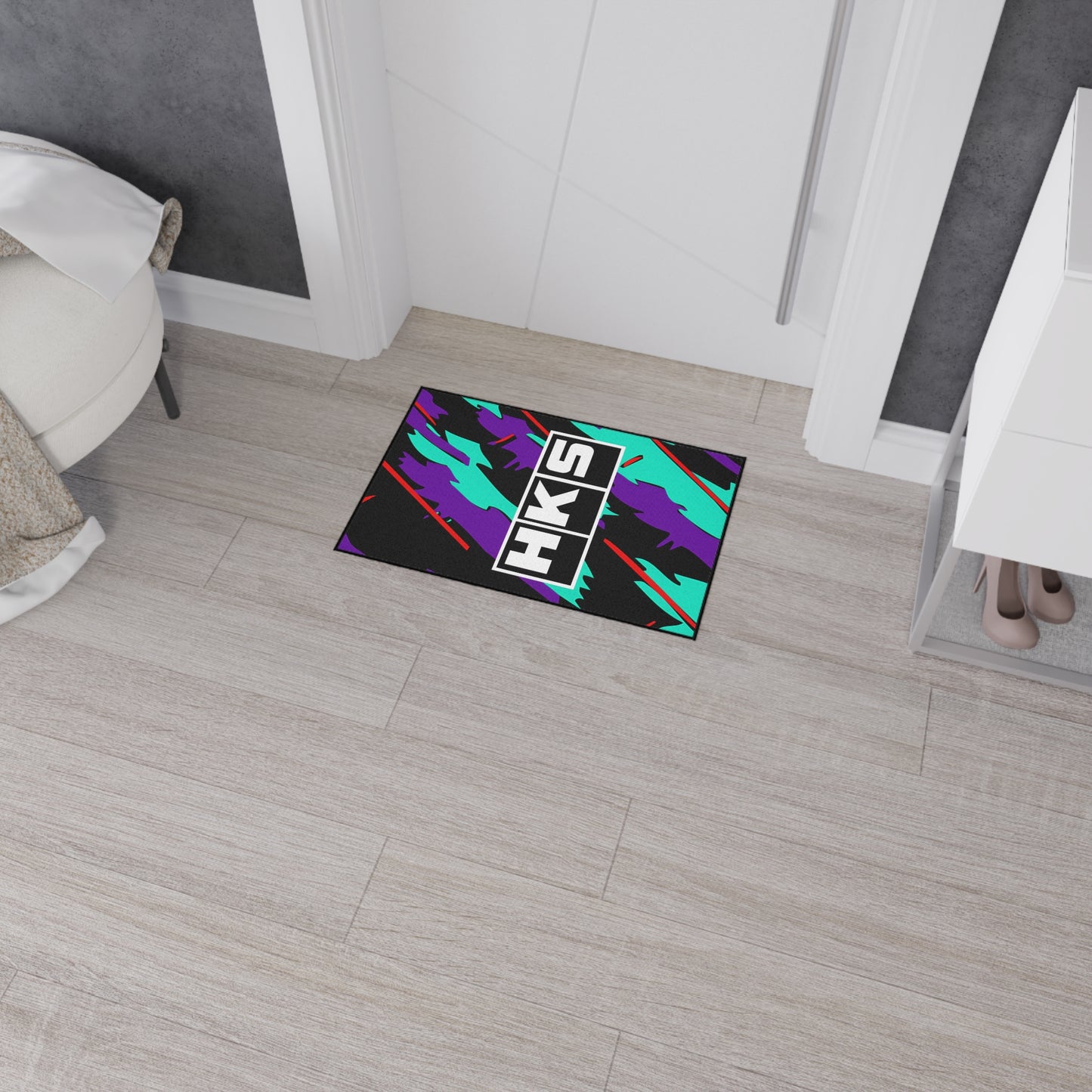 HKS Retro Camo Floor Mat | Teal Purple Racing Logo, 1990s JDM CAR Design