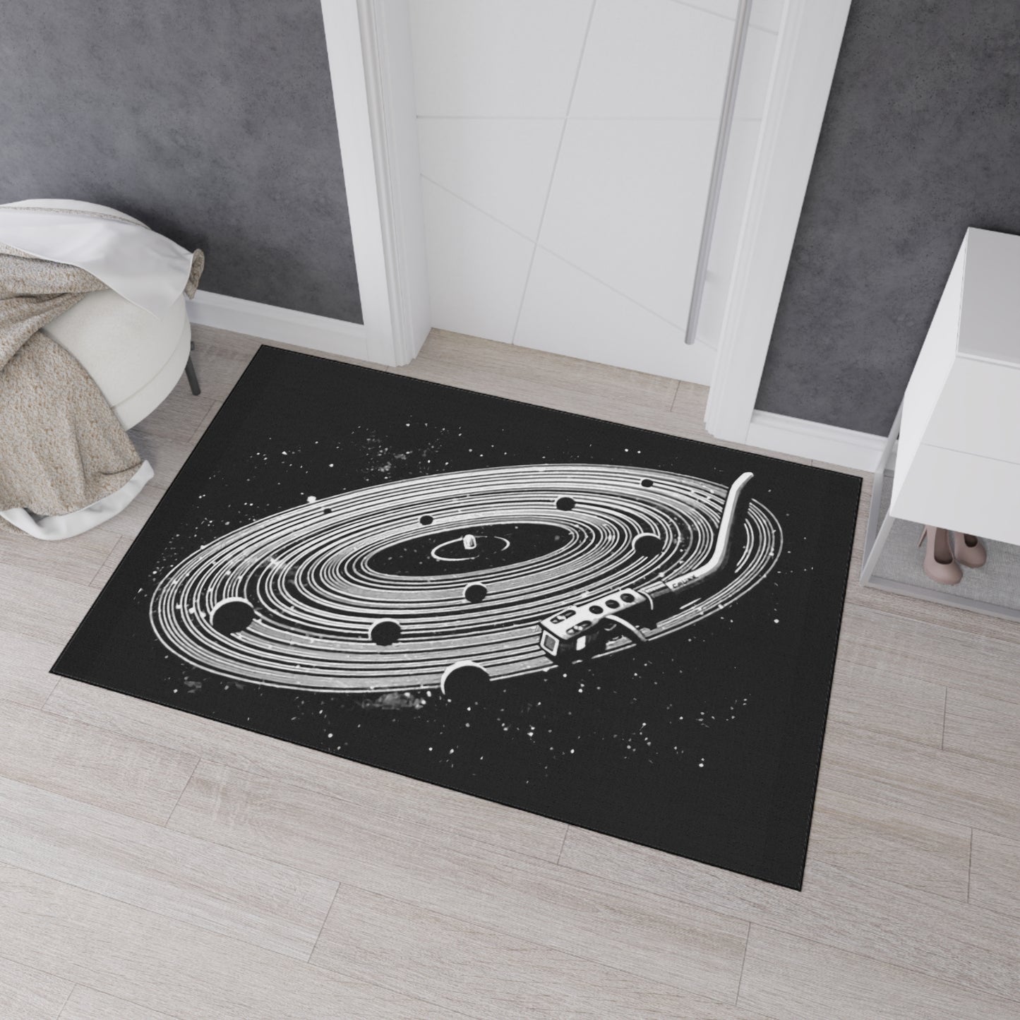 Space-Themed Heavy Duty Floor Mat Vinyl Record Art Decor, Galaxy Rug, Cosmic DJ