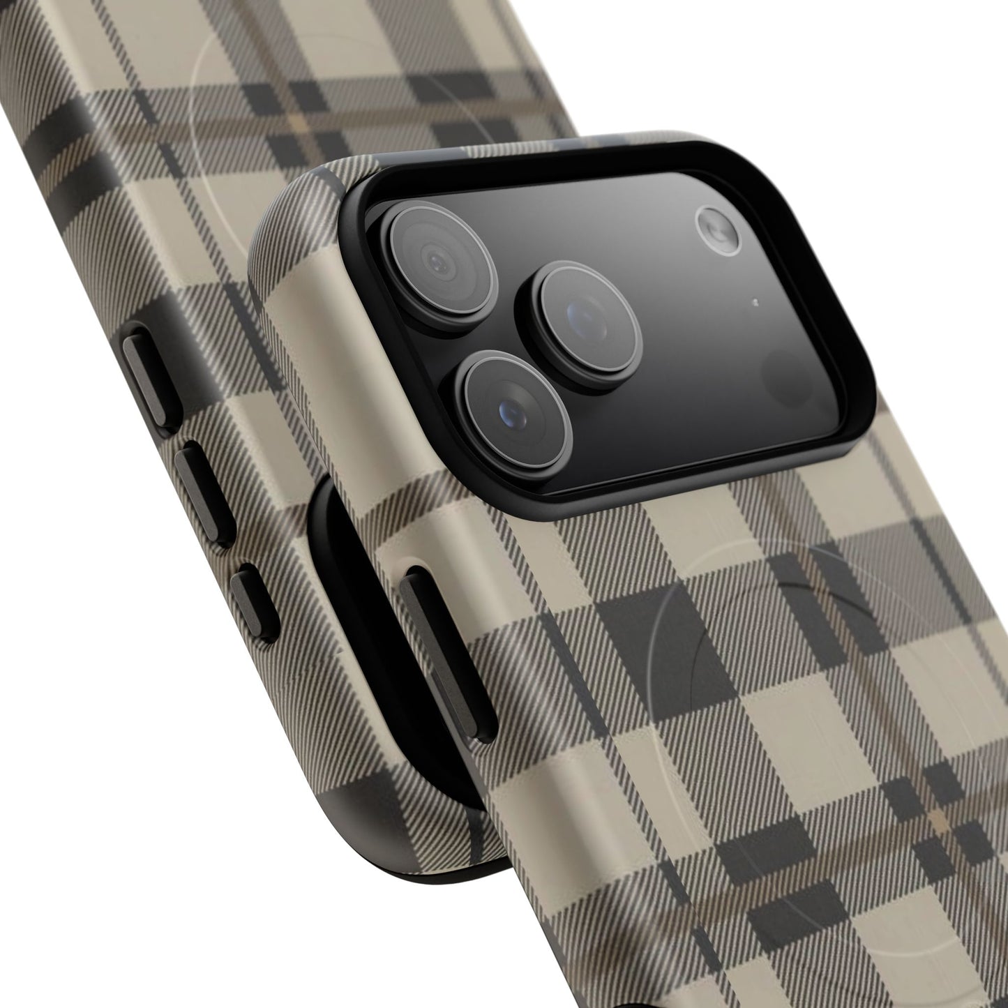 Neutral Plaid Phone Case Tough Magnetic Case | Beige Tartan Gift Idea