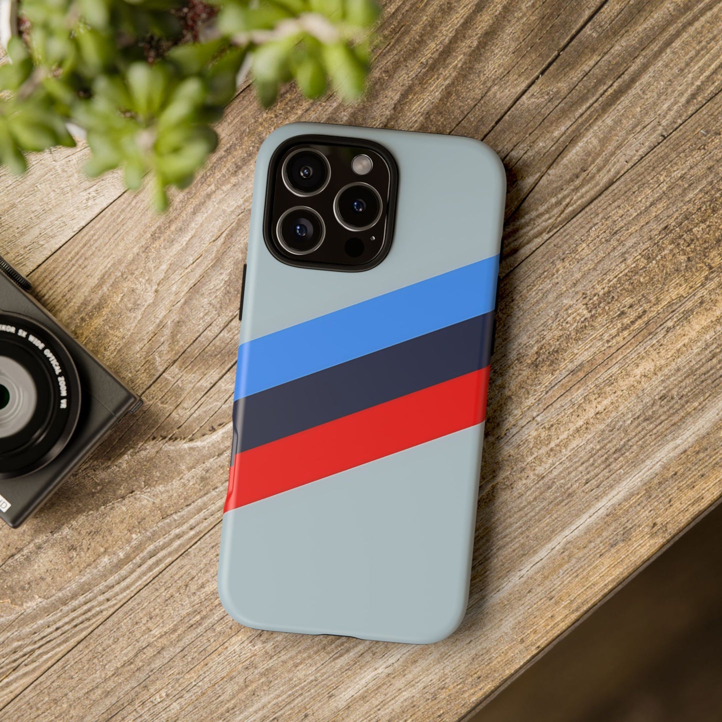 Gray Tough Case For iPhone, Samsung Galaxy and Google Pixel, Blue & Red Stripe