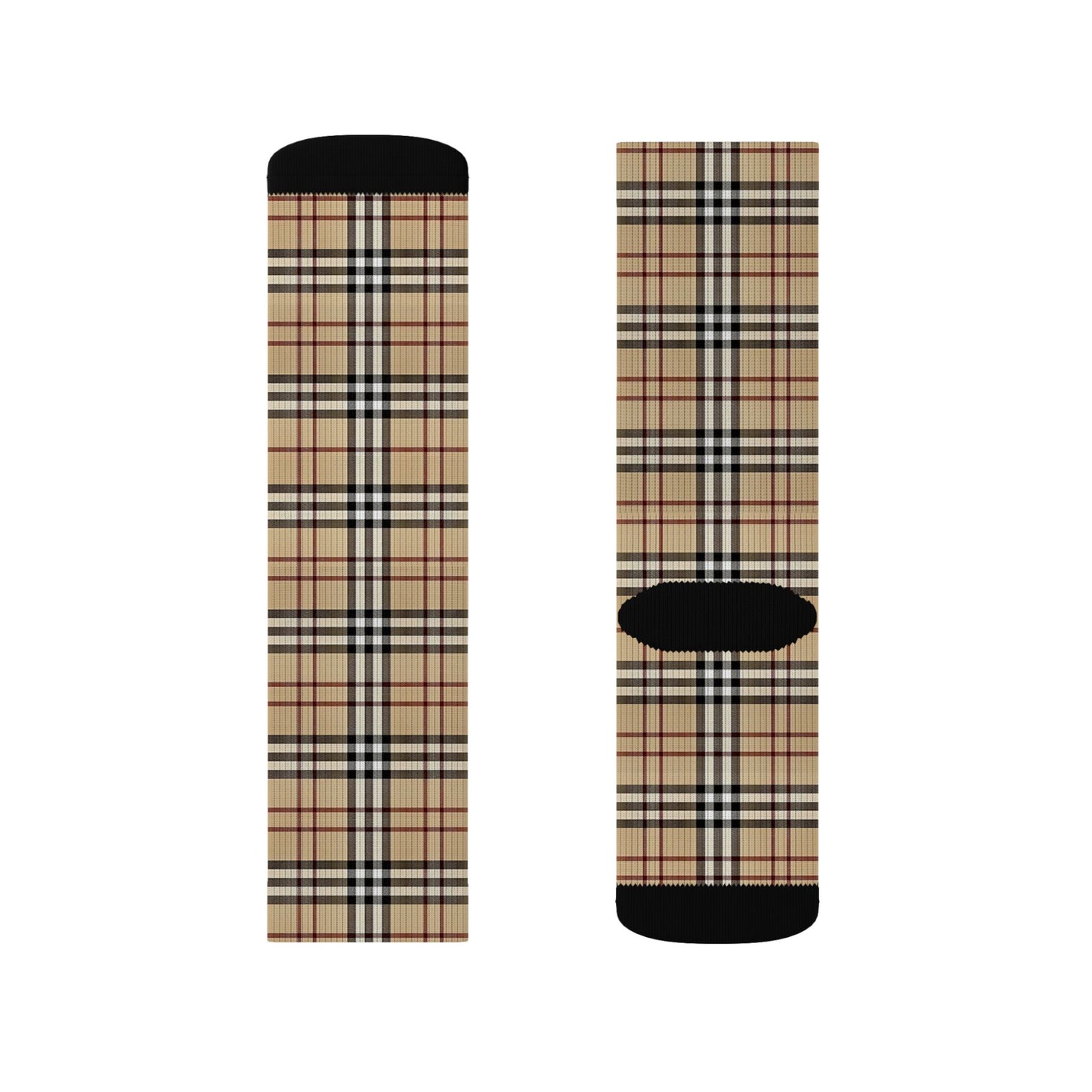 Beige Plaid Pattern Adult and Youth Sublimation Socks Checkered Print
