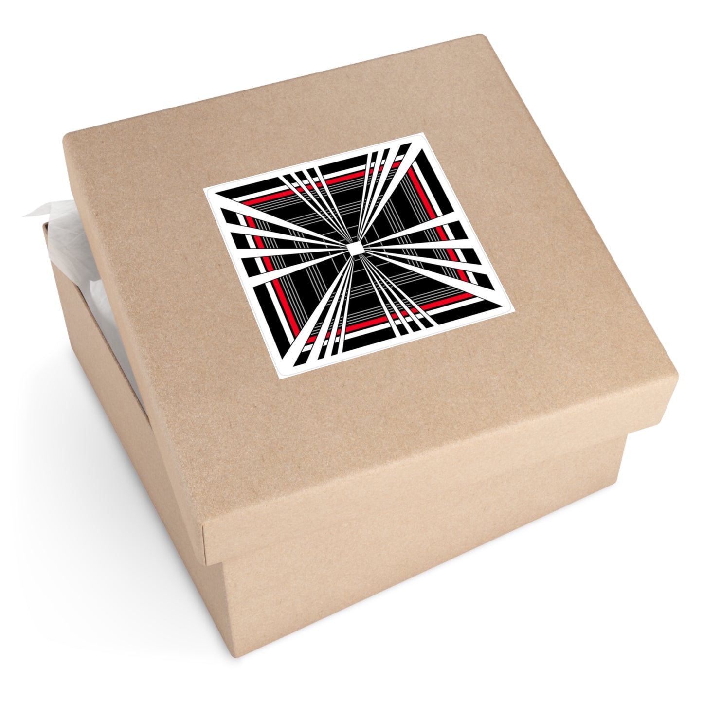 Tesla Plaid Car Optical Square Sticker — Black, White & Red Geometric Design