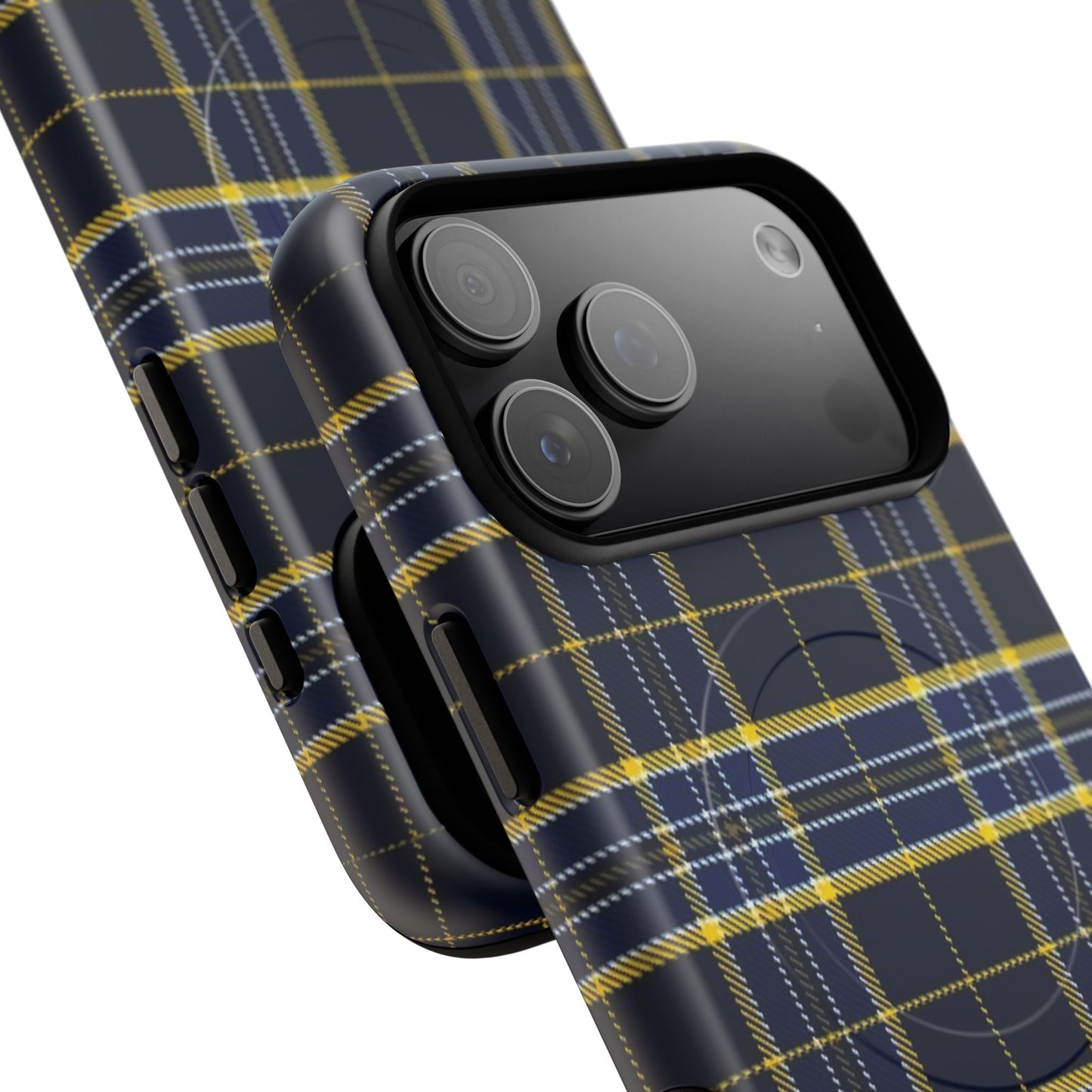Navy Yellow Plaid Phone Case Tough Magnetic Case | Plaid iPhone Cover
