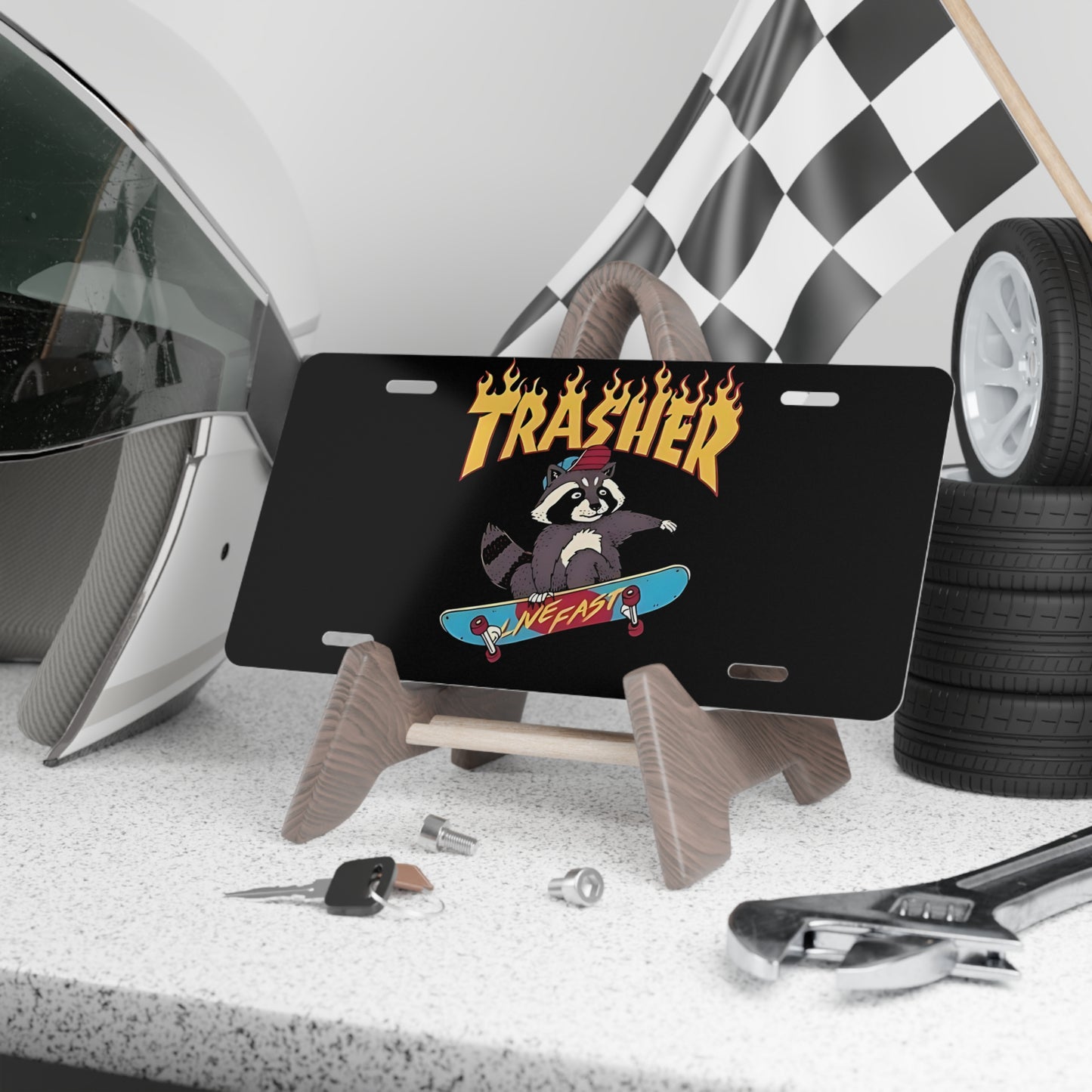 Trasher Custom Vanity Plate, Skate Board Graphic Car Decor, License Plate,