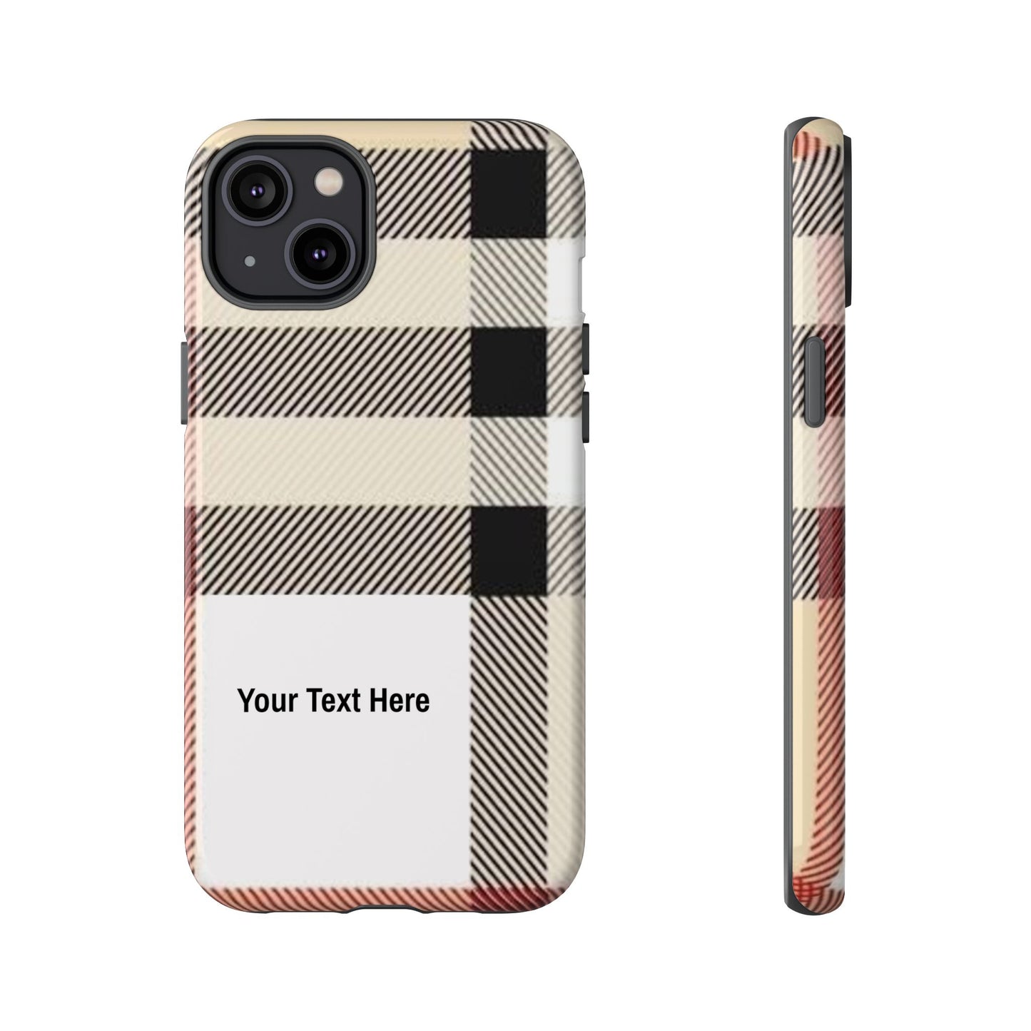 Beige Plaid Personalized Name/Initial Tough Cases For iPhones, Galaxy And Google Pixel