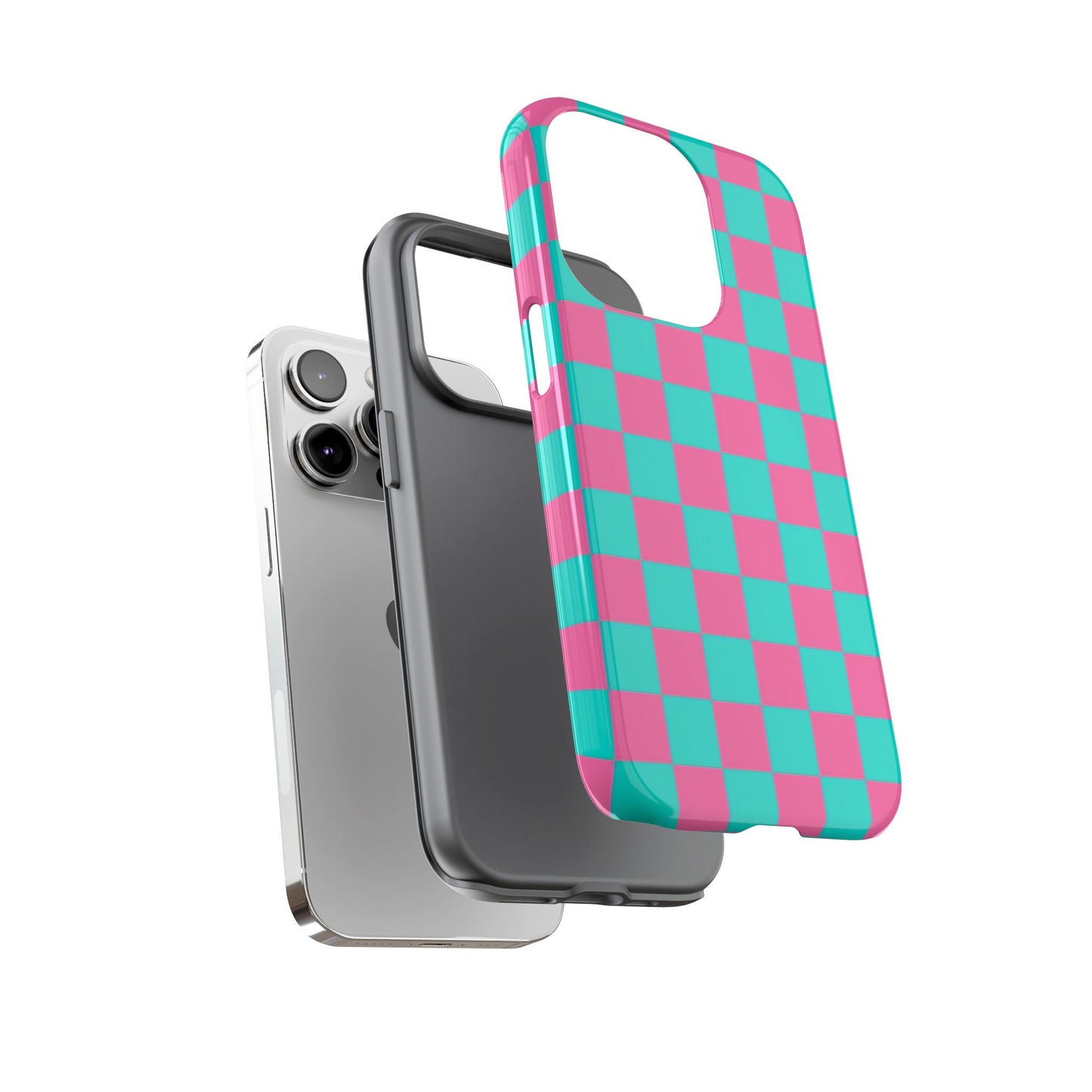 Hot Pink And Teal Checker Pattern Tough Case for iPhone, Galaxy Phones and Google Pixel