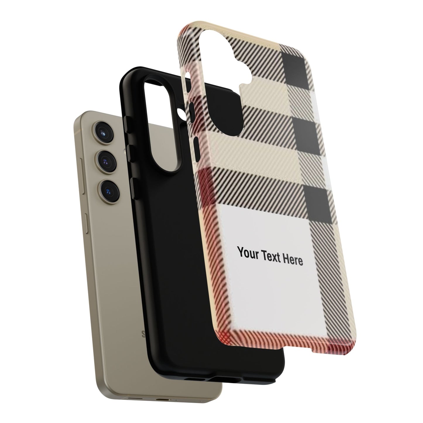 Beige Plaid Personalized Name/Initial Tough Cases For iPhones, Galaxy And Google Pixel