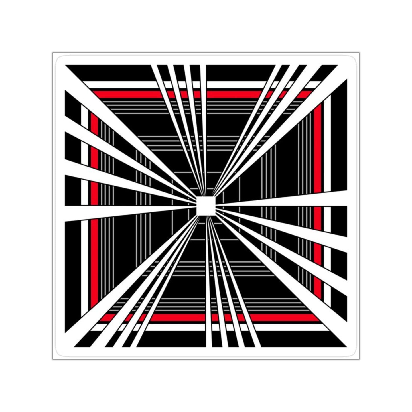 Tesla Plaid Car Optical Square Sticker — Black, White & Red Geometric Design