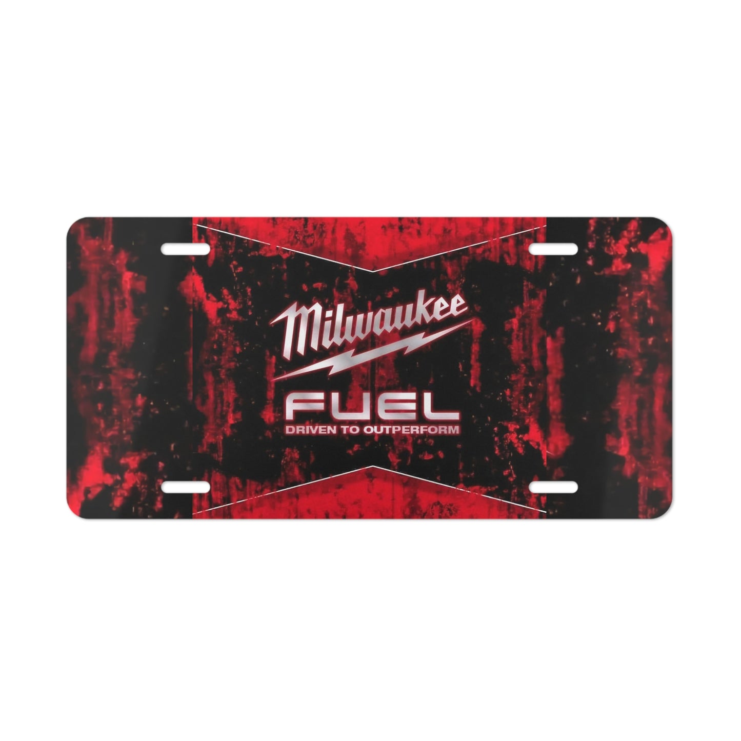 Black & Red Milwaukee Fuel Vanity License Plate Driven To Outperform