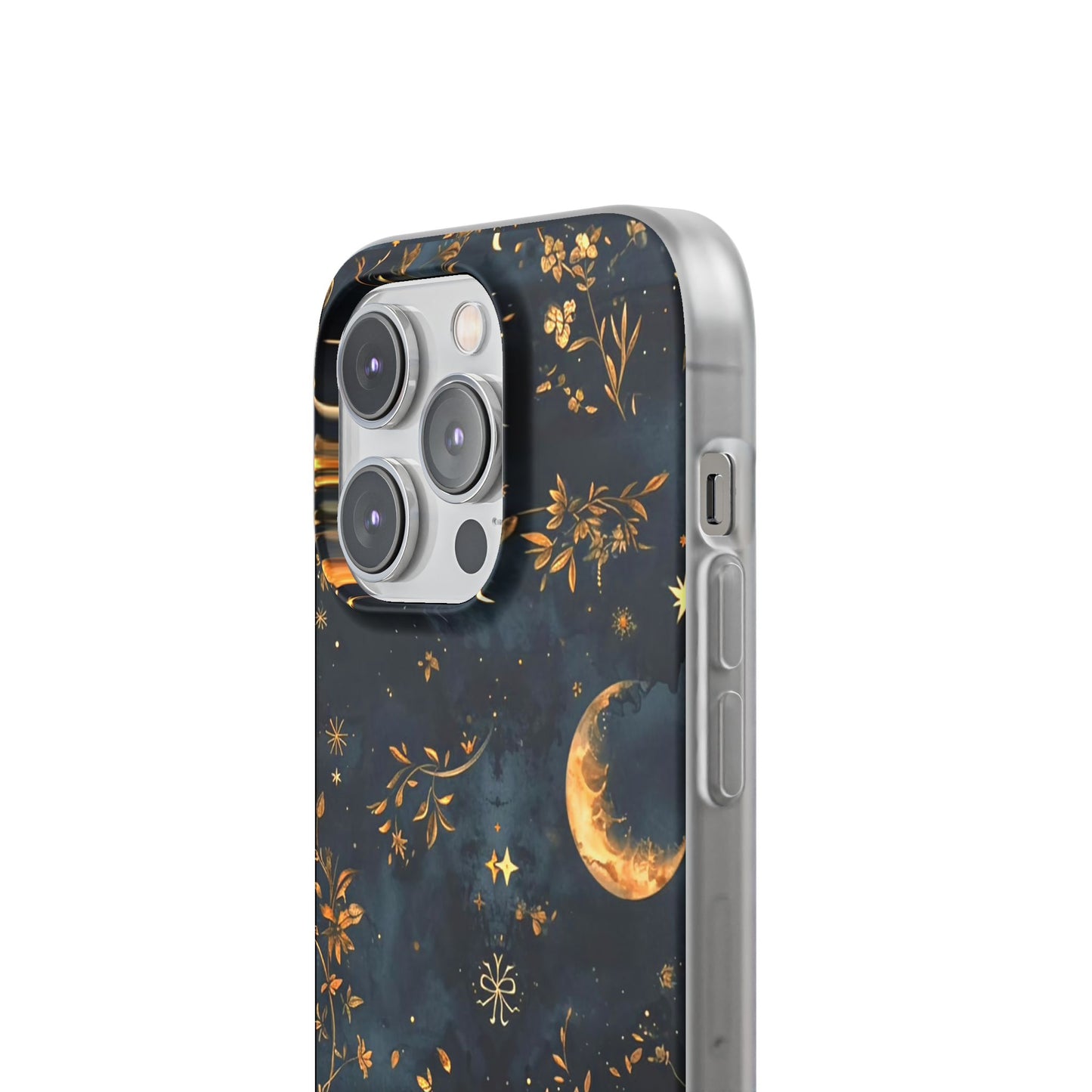 Moon And Flowers On Navy TPU Flexi Cases For iPhones and Samsung Galaxy