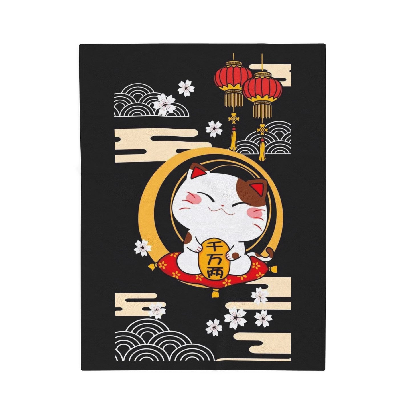 Lucky Cat-Themed Soft Velveteen Plush Blanket | JDM Drift Car Decor