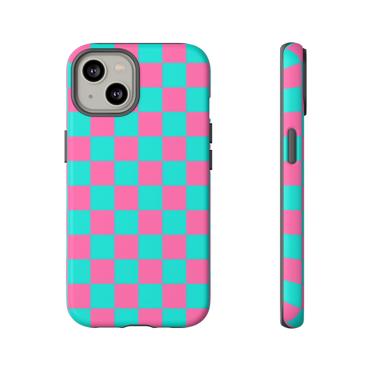 Hot Pink And Teal Checker Pattern Tough Case for iPhone, Galaxy Phones and Google Pixel