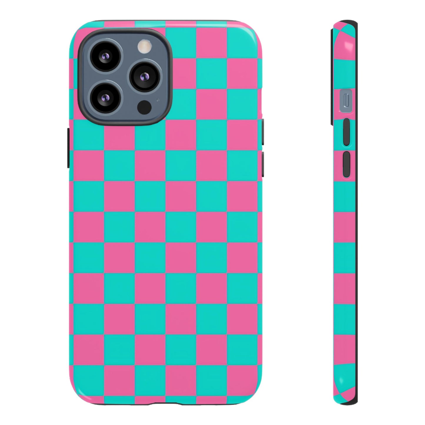 Hot Pink And Teal Checker Pattern Tough Case for iPhone, Galaxy Phones and Google Pixel