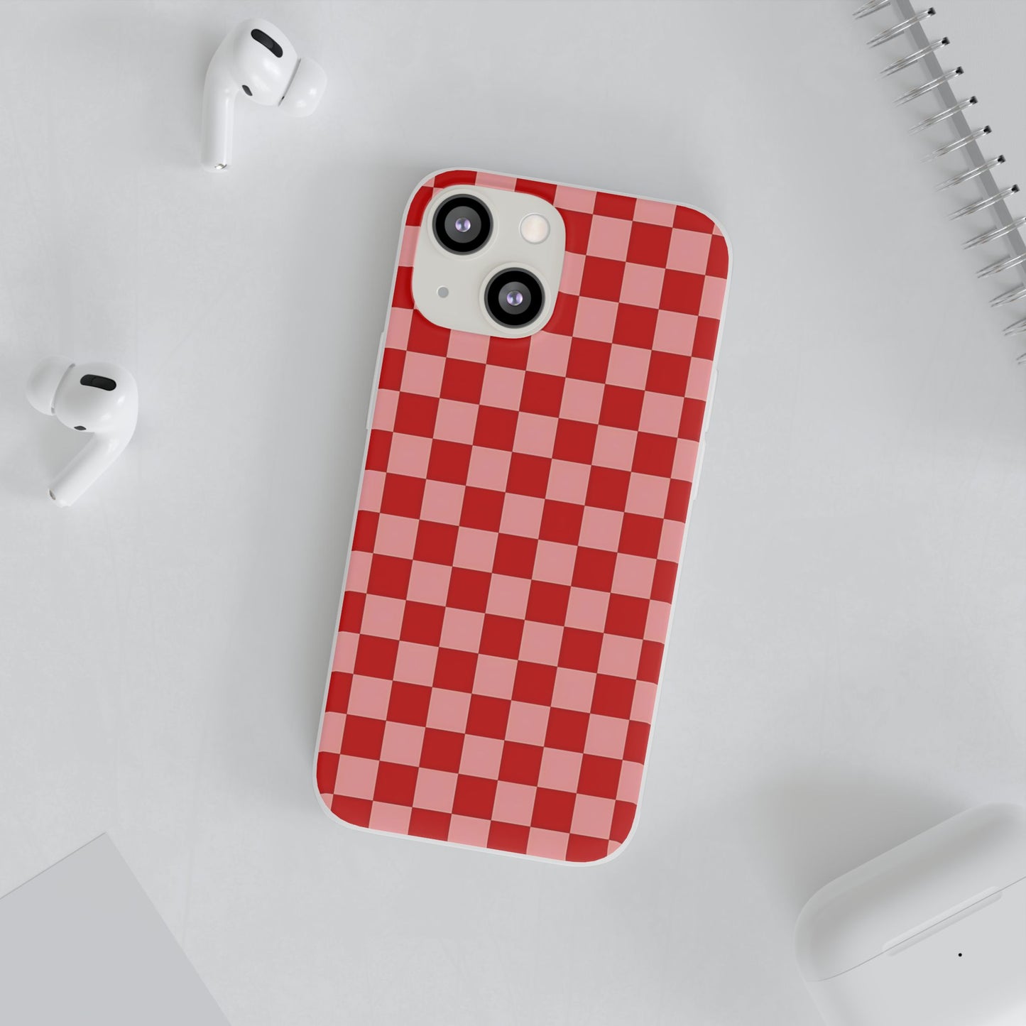 Red Checkerboard TPU Soft Flexi Phone Case — Retro Red & Pink Plaid Protective Cover