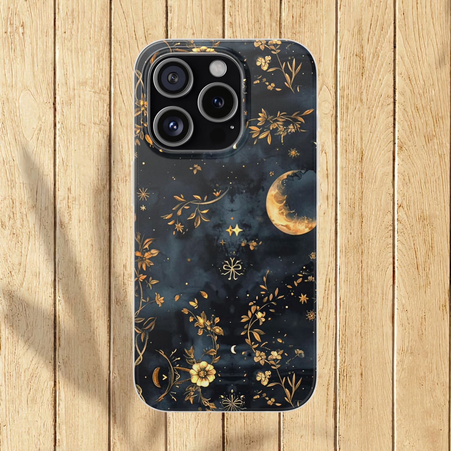 Moon And Flowers On Navy TPU Flexi Cases For iPhones and Samsung Galaxy
