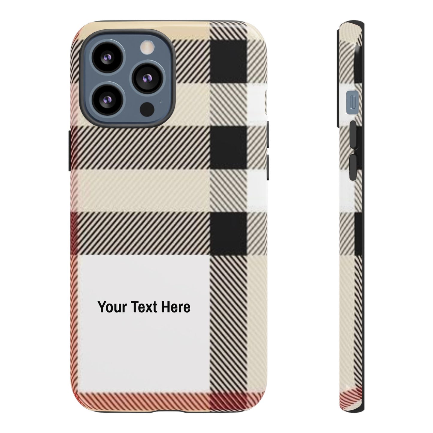 Beige Plaid Personalized Name/Initial Tough Cases For iPhones, Galaxy And Google Pixel