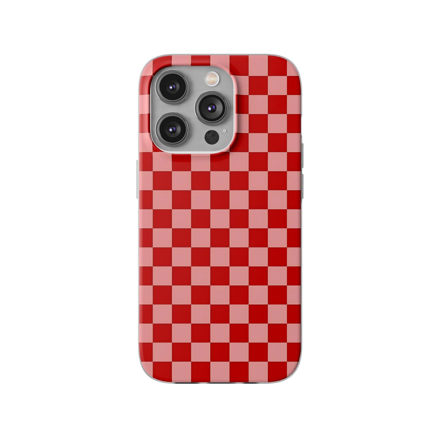 Red Checkerboard TPU Soft Flexi Phone Case — Retro Red & Pink Plaid Protective Cover