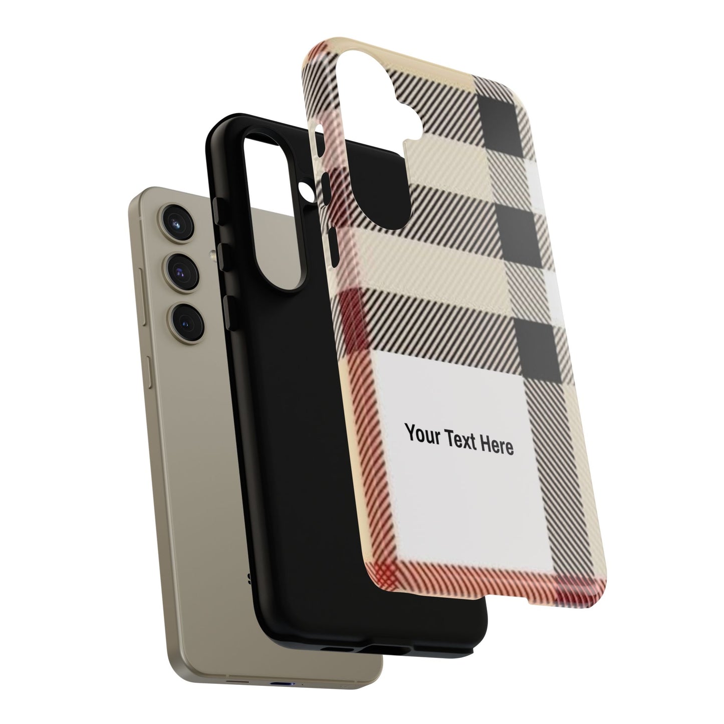 Beige Plaid Personalized Name/Initial Tough Cases For iPhones, Galaxy And Google Pixel