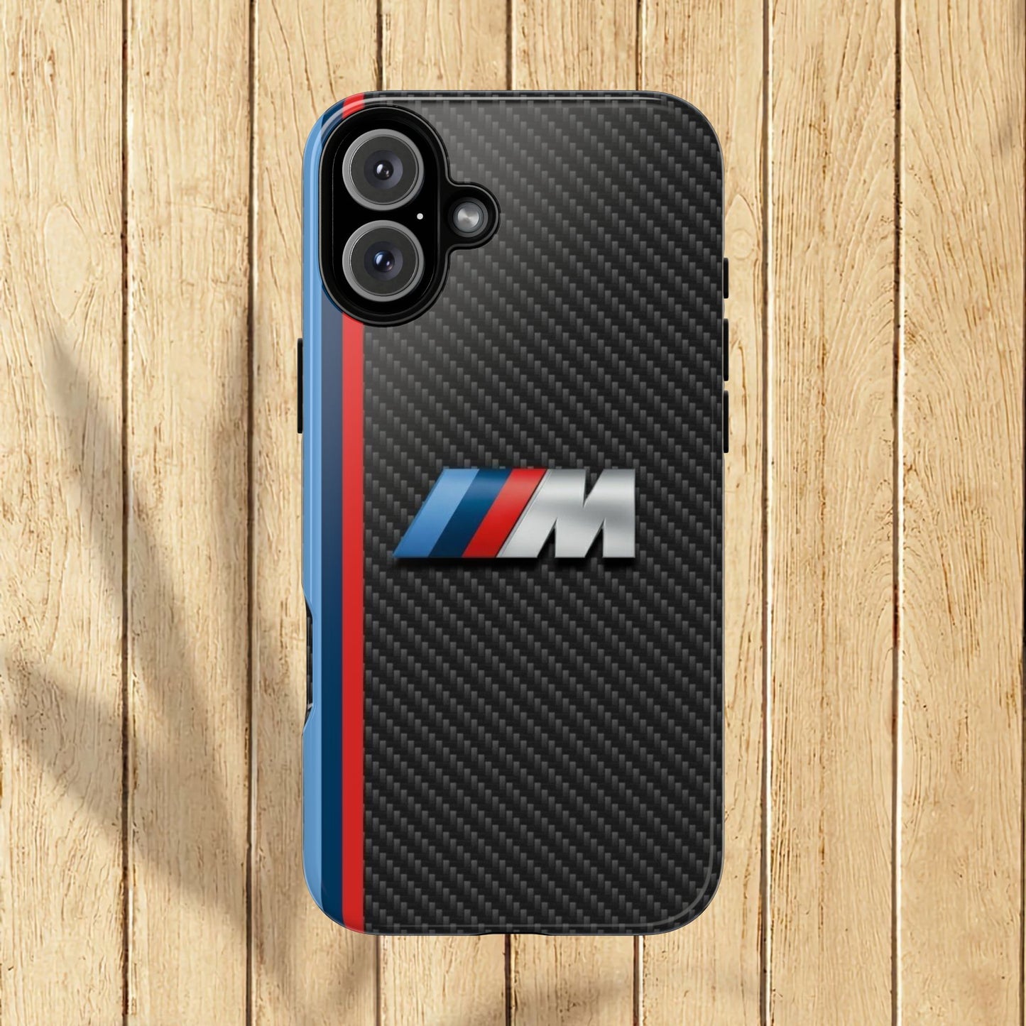 Phone Case - Black Tough Case for iPhones, Galaxy, Pixel, Blue And Red Stripes, BMW M Series