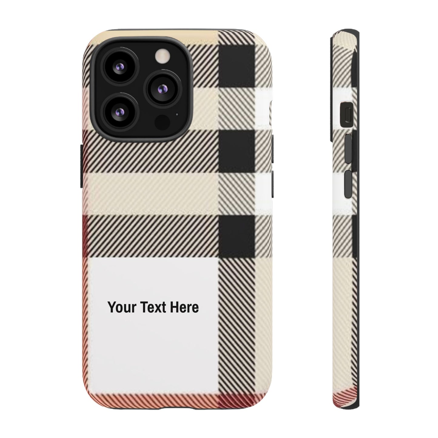 Beige Plaid Personalized Name/Initial Tough Cases For iPhones, Galaxy And Google Pixel