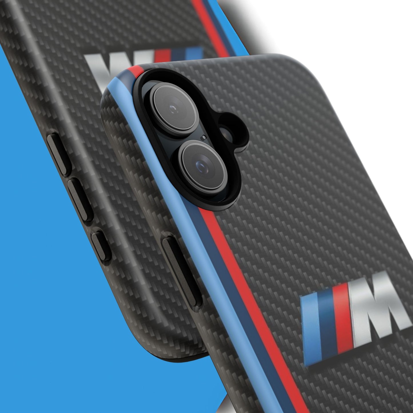 Phone Case - Black Tough Case for iPhones, Galaxy, Pixel, Blue And Red Stripes, BMW M Series