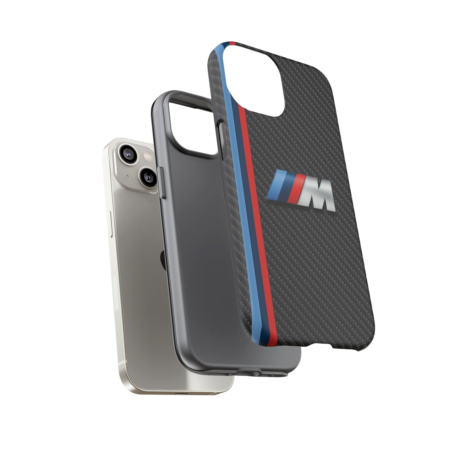 Phone Case - Black Tough Case for iPhones, Galaxy, Pixel, Blue And Red Stripes, BMW M Series