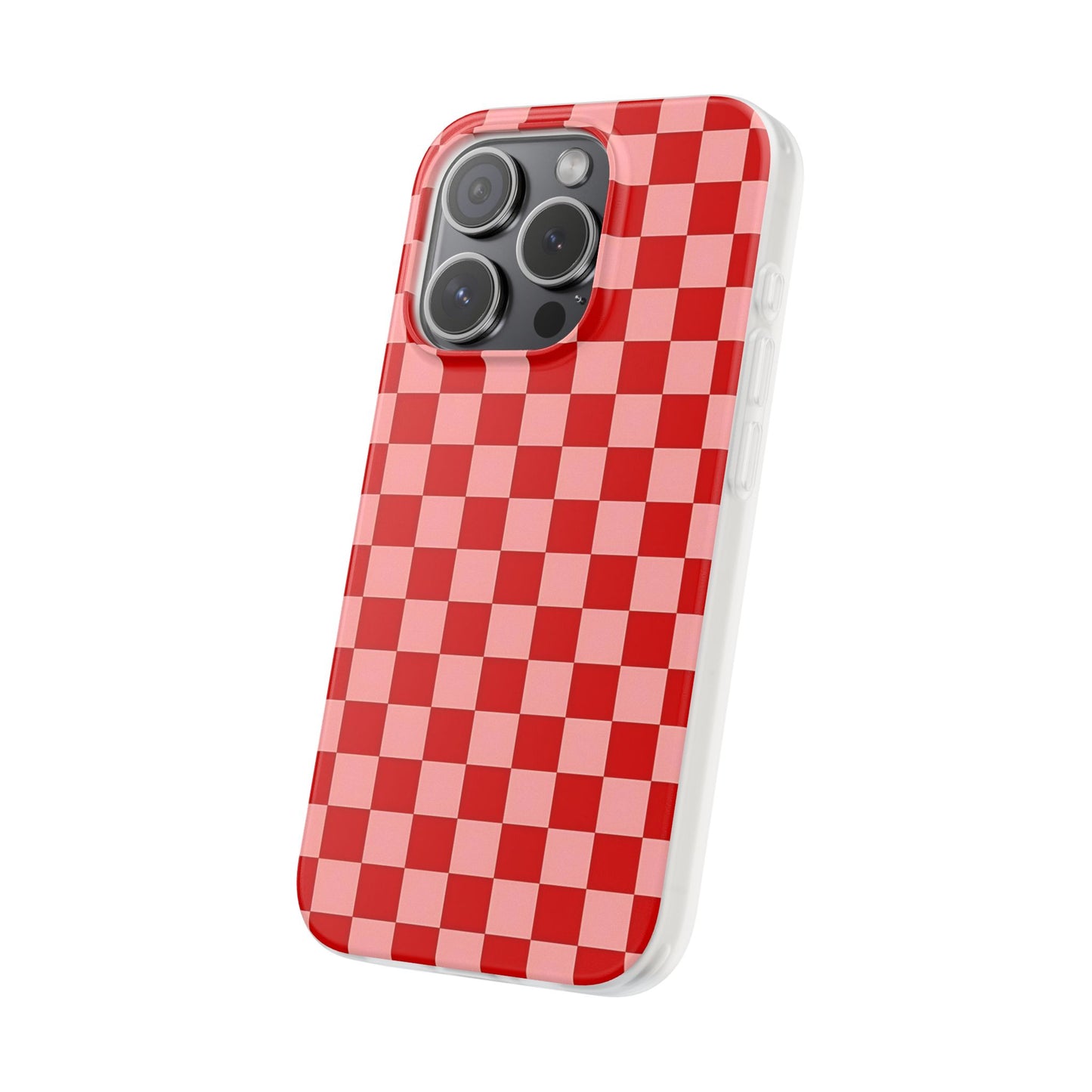 Red Checkerboard TPU Soft Flexi Phone Case — Retro Red & Pink Plaid Protective Cover