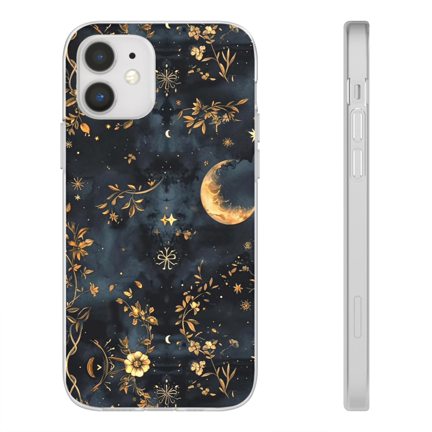 Moon And Flowers On Navy TPU Flexi Cases For iPhones and Samsung Galaxy