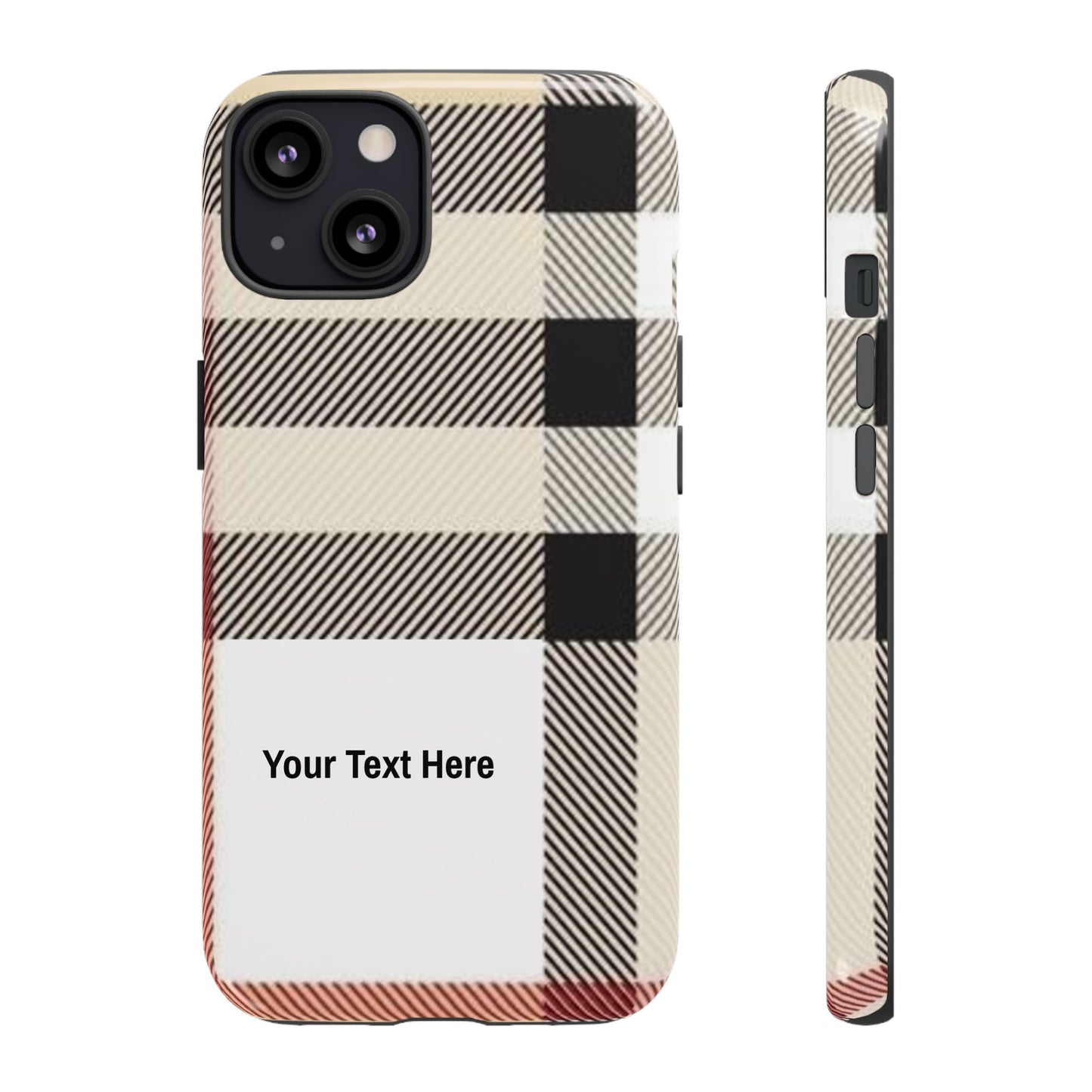 Beige Plaid Personalized Name/Initial Tough Cases For iPhones, Galaxy And Google Pixel