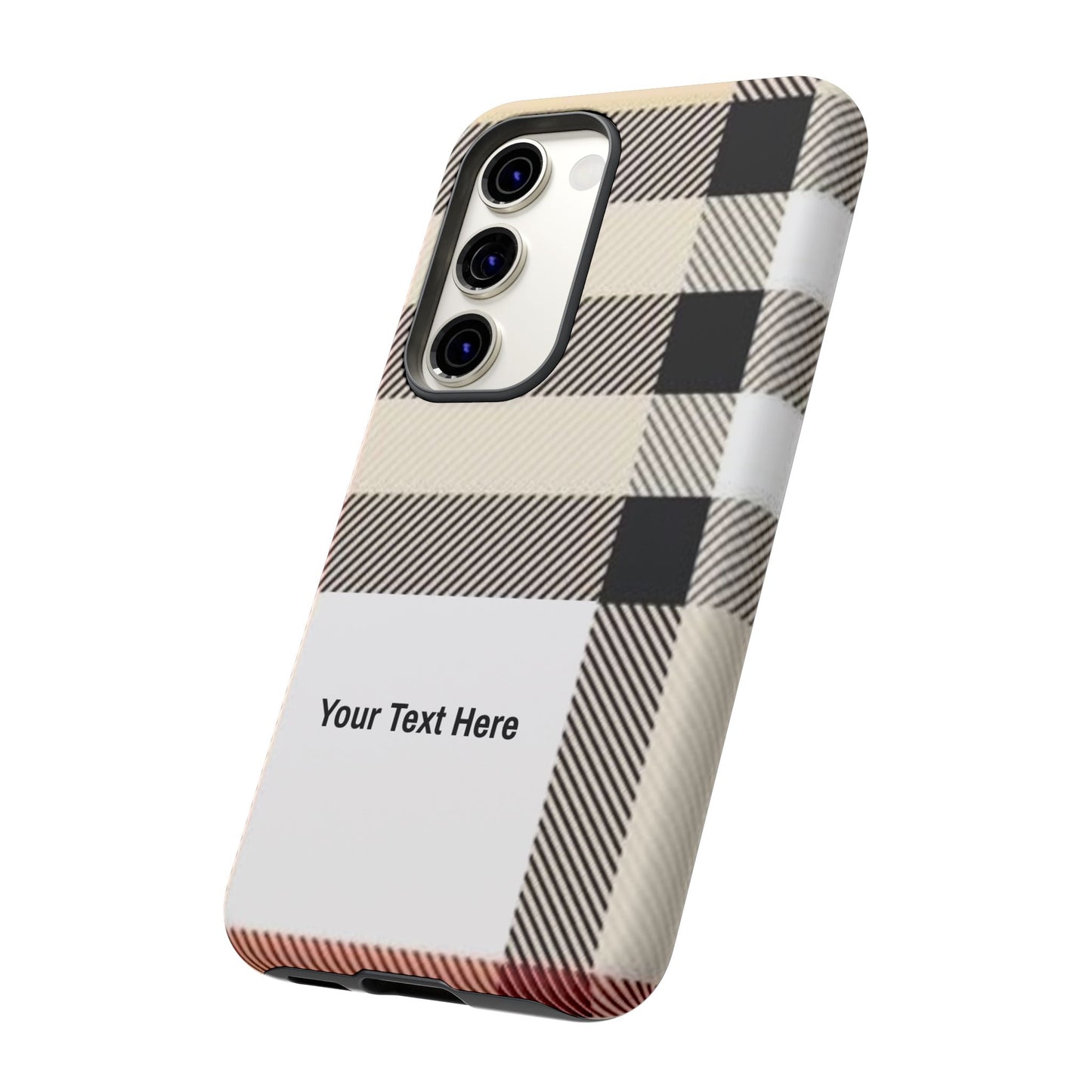 Beige Plaid Personalized Name/Initial Tough Cases For iPhones, Galaxy And Google Pixel