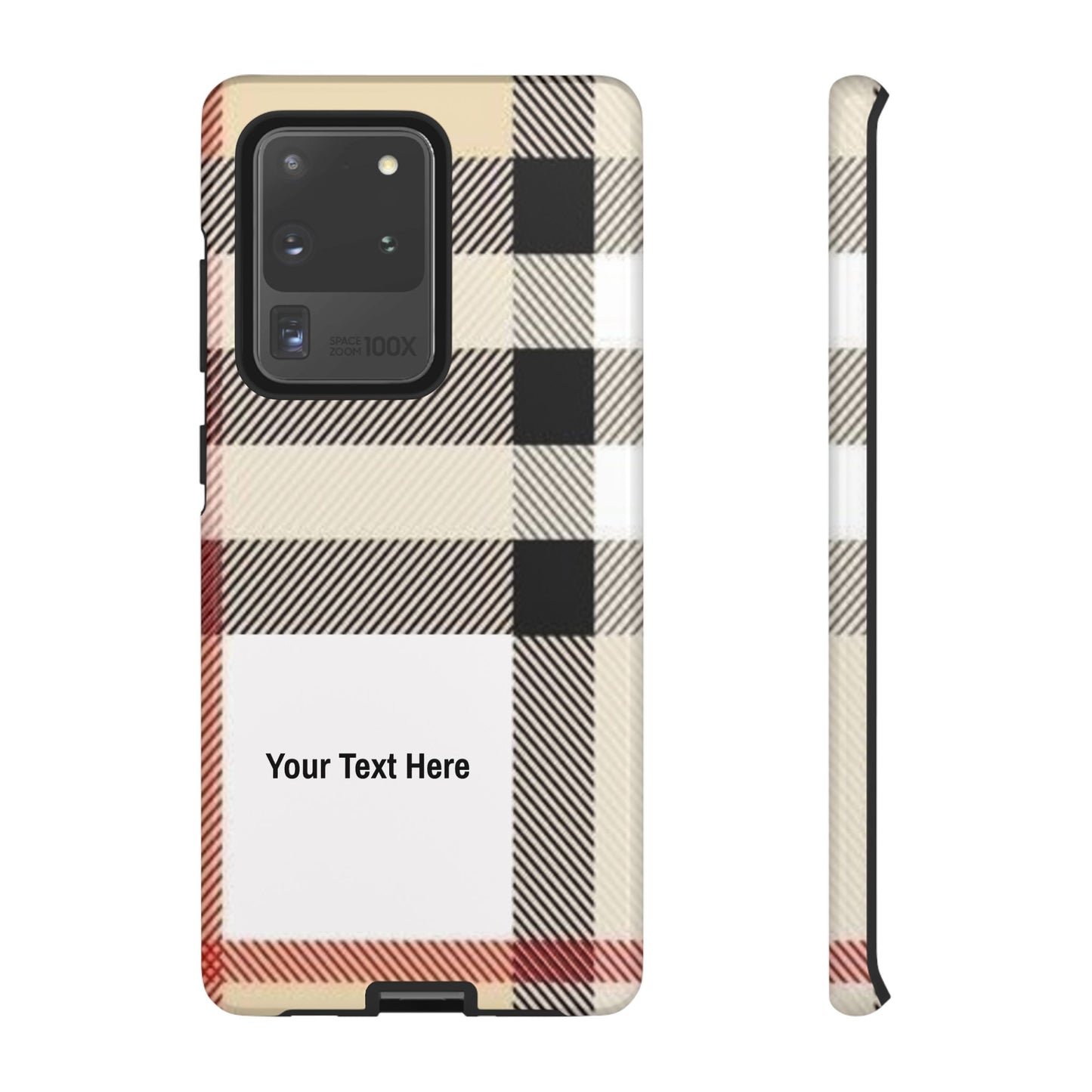 Beige Plaid Personalized Name/Initial Tough Cases For iPhones, Galaxy And Google Pixel