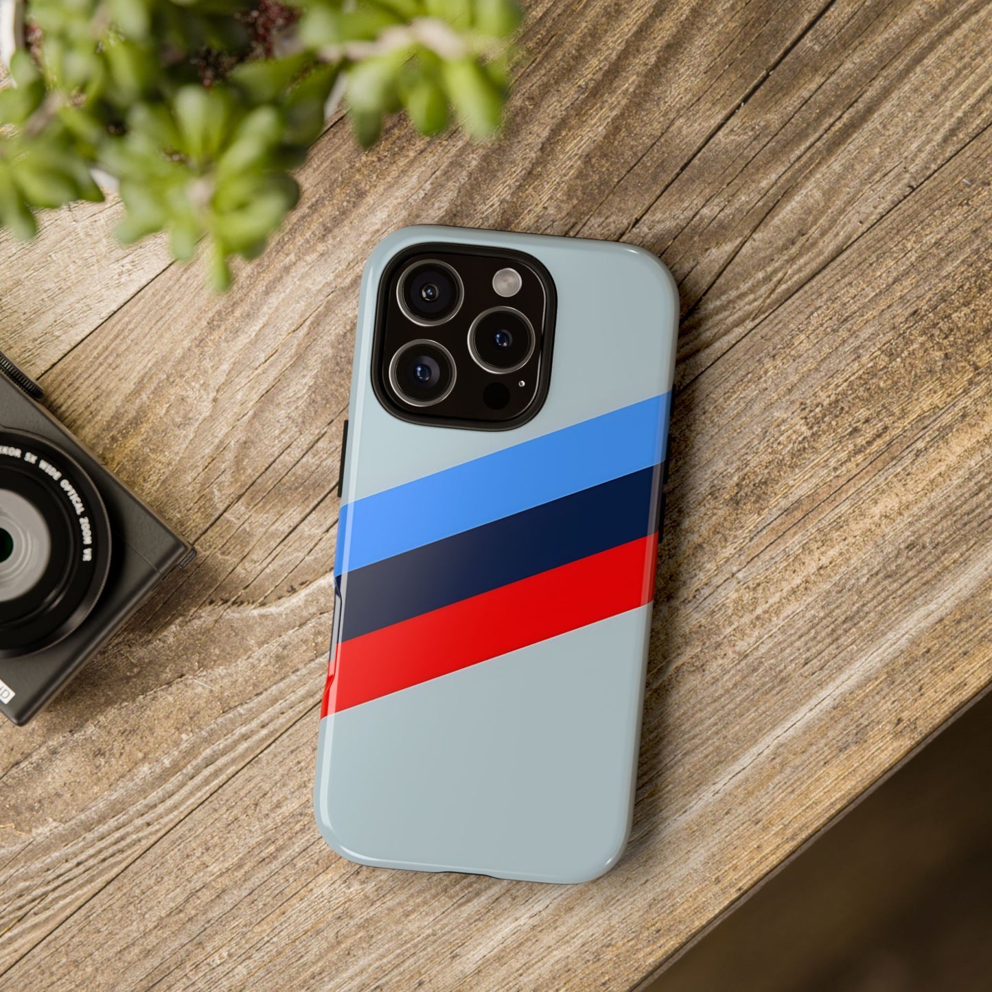 Gray Tough Case For iPhone, Samsung Galaxy and Google Pixel, Blue & Red Stripe