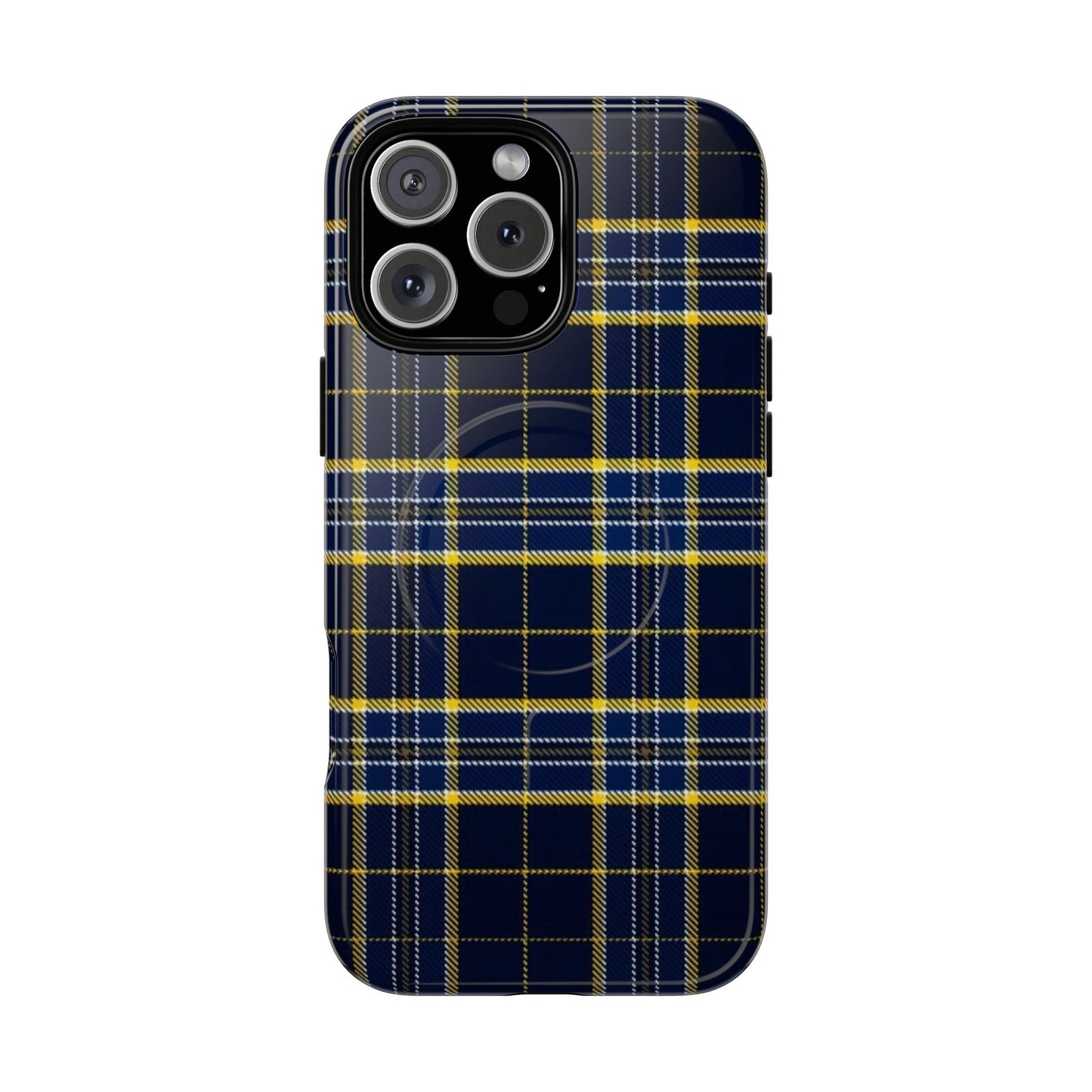 Navy Yellow Plaid Phone Case Tough Magnetic Case | Plaid iPhone Cover
