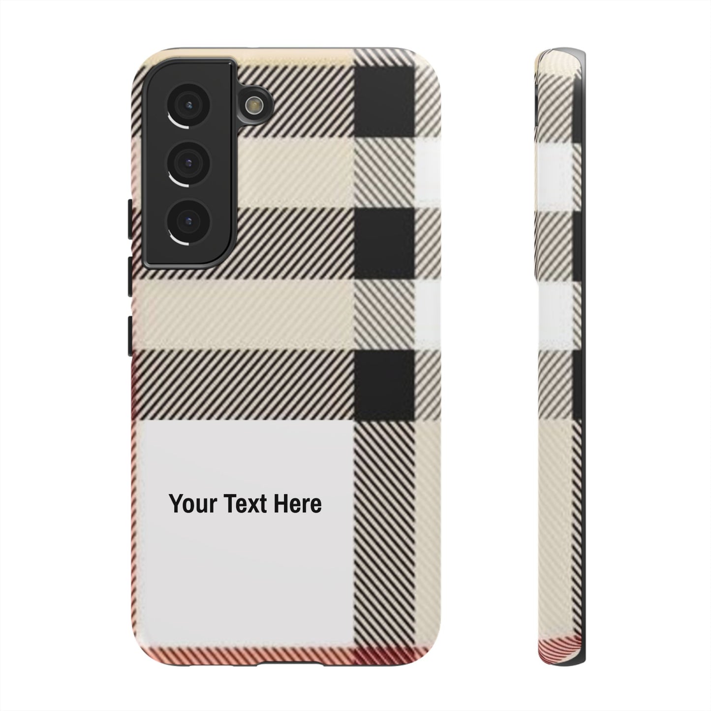 Beige Plaid Personalized Name/Initial Tough Cases For iPhones, Galaxy And Google Pixel