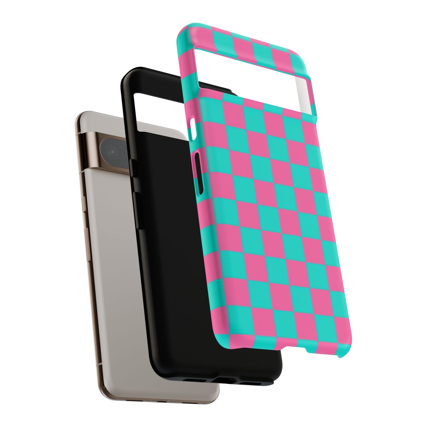 Hot Pink And Teal Checker Pattern Tough Case for iPhone, Galaxy Phones and Google Pixel