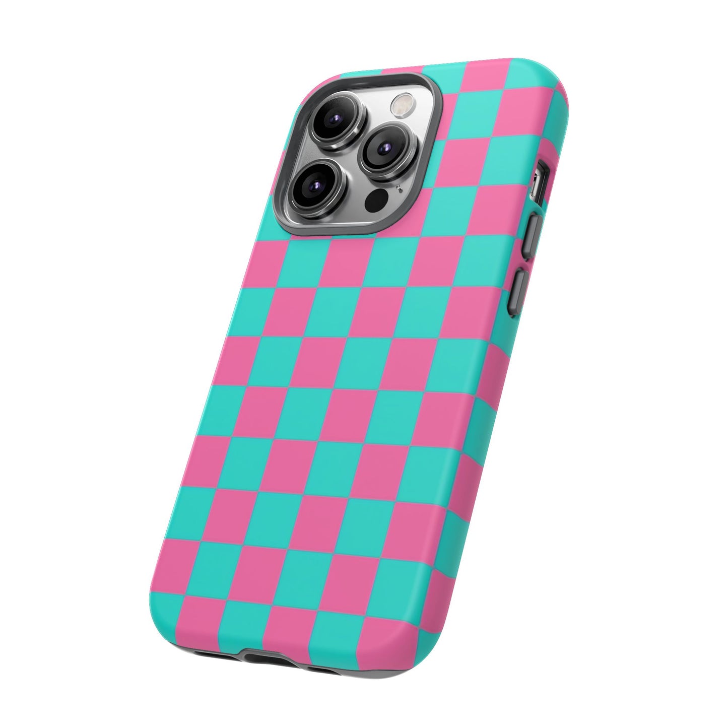 Hot Pink And Teal Checker Pattern Tough Case for iPhone, Galaxy Phones and Google Pixel