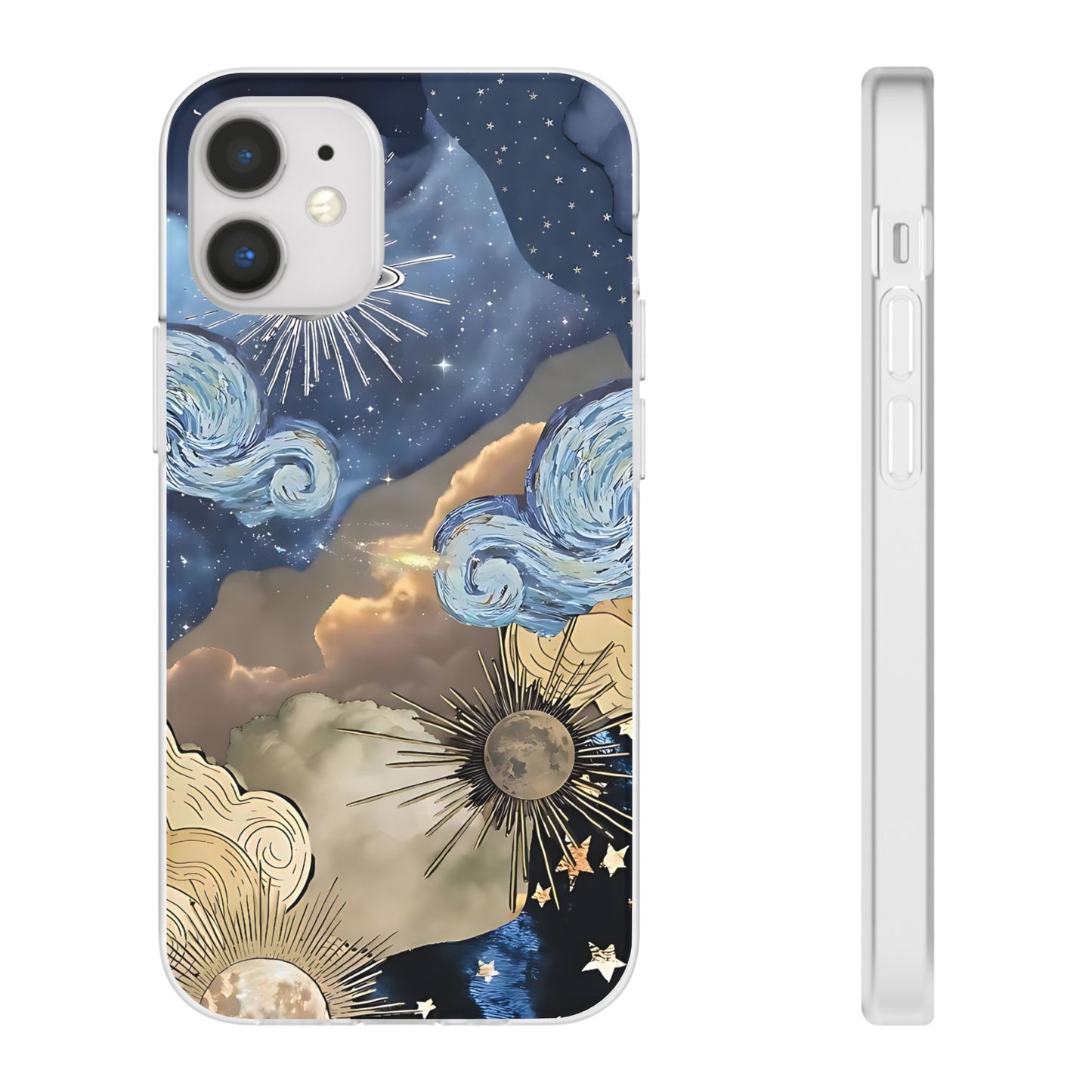 Celestial Flexi Case, Boho Phone Cover, Galaxy Protection, Starry Night Design,