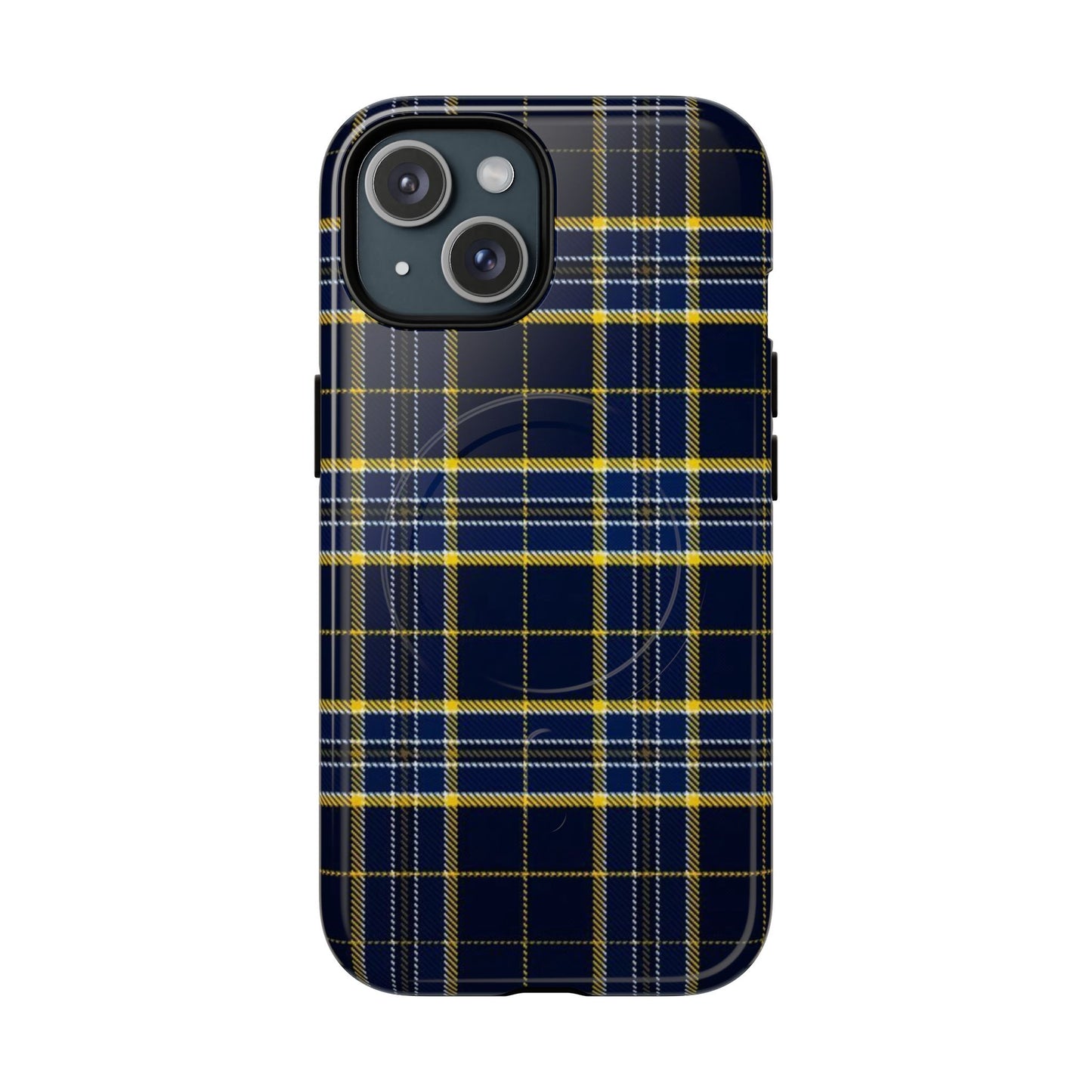 Navy Yellow Plaid Phone Case Tough Magnetic Case | Plaid iPhone Cover