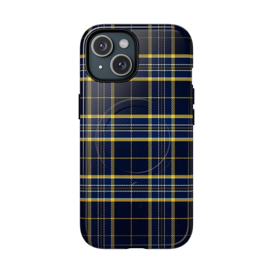 Navy Yellow Plaid Phone Case Tough Magnetic Case | Plaid iPhone Cover
