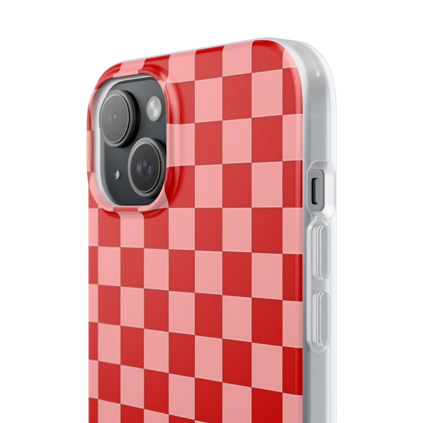 Red Checkerboard TPU Soft Flexi Phone Case — Retro Red & Pink Plaid Protective Cover