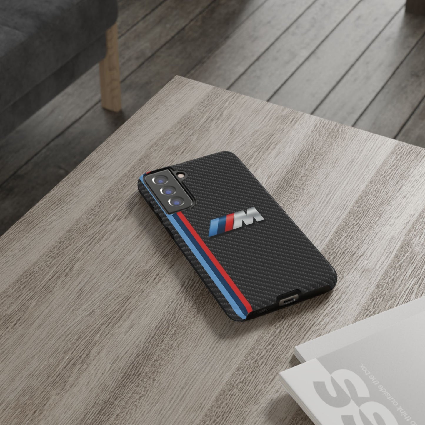 Phone Case - Black Tough Case for iPhones, Galaxy, Pixel, Blue And Red Stripes, BMW M Series