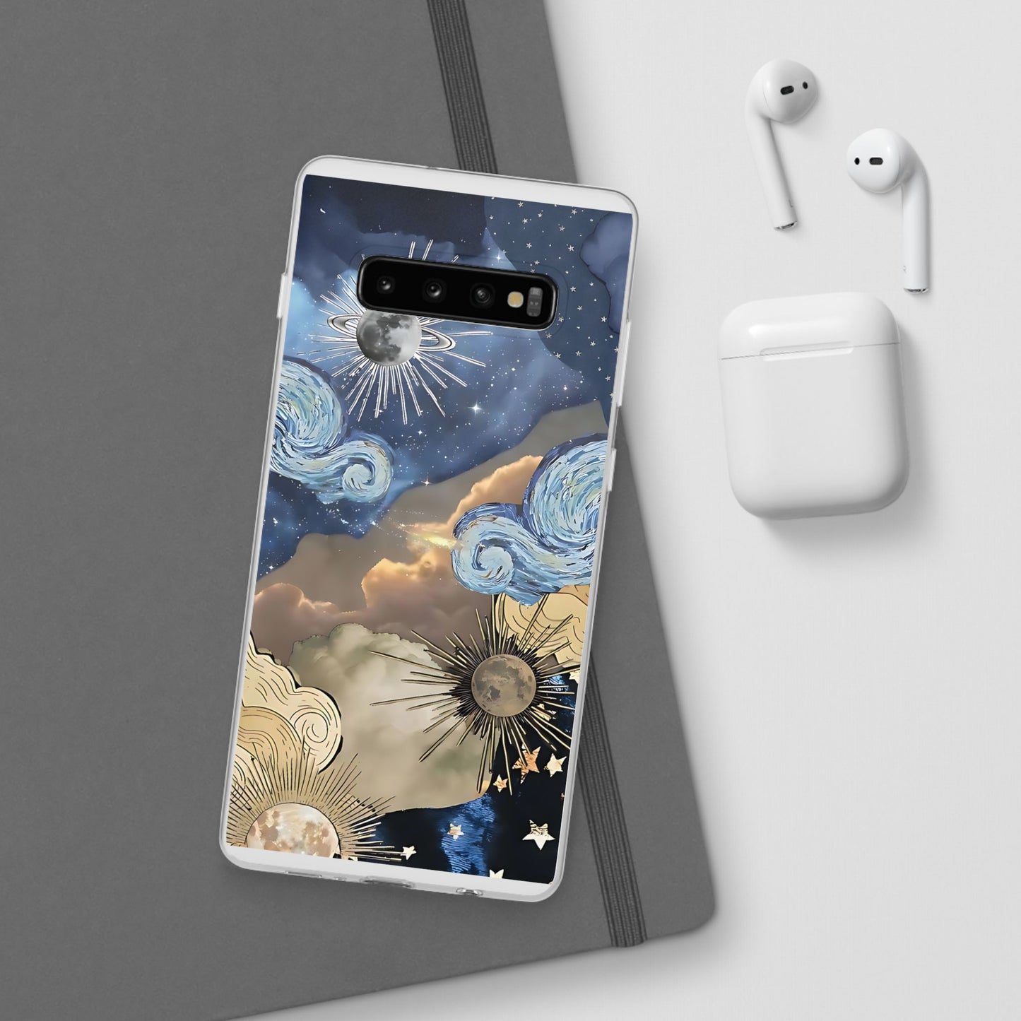 Celestial Flexi Case, Boho Phone Cover, Galaxy Protection, Starry Night Design,