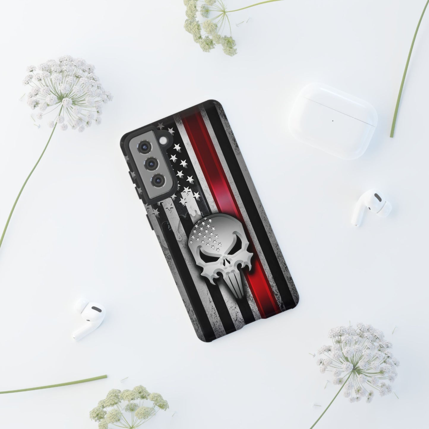 Tough Cases For iPhone, Galaxy and Pixel,  Thin Red Line, Jake Skull Design