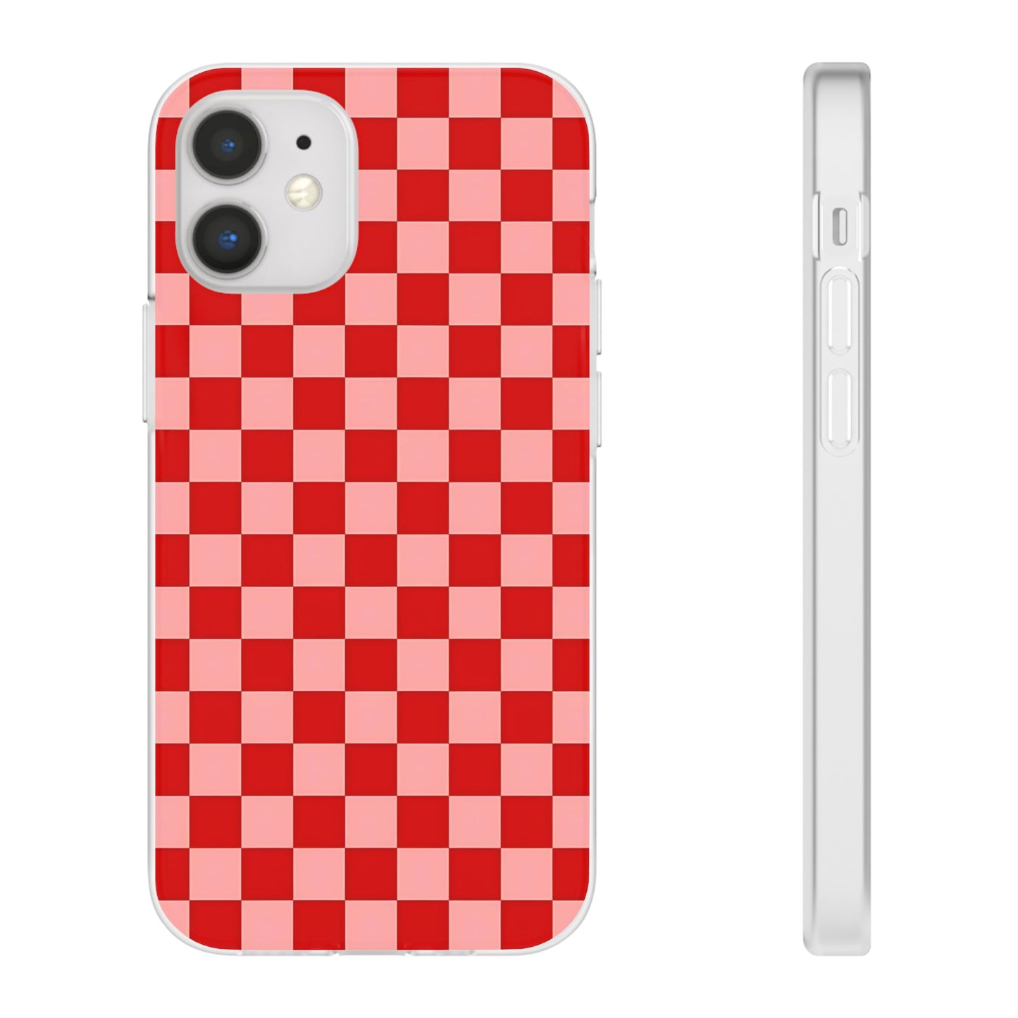 Red Checkerboard TPU Soft Flexi Phone Case — Retro Red & Pink Plaid Protective Cover