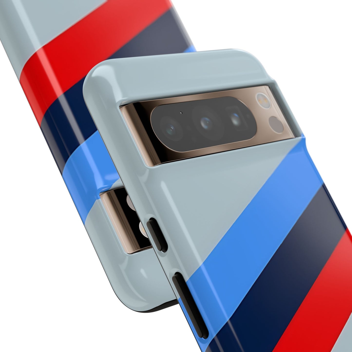 Gray Tough Case For iPhone, Samsung Galaxy and Google Pixel, Blue & Red Stripe