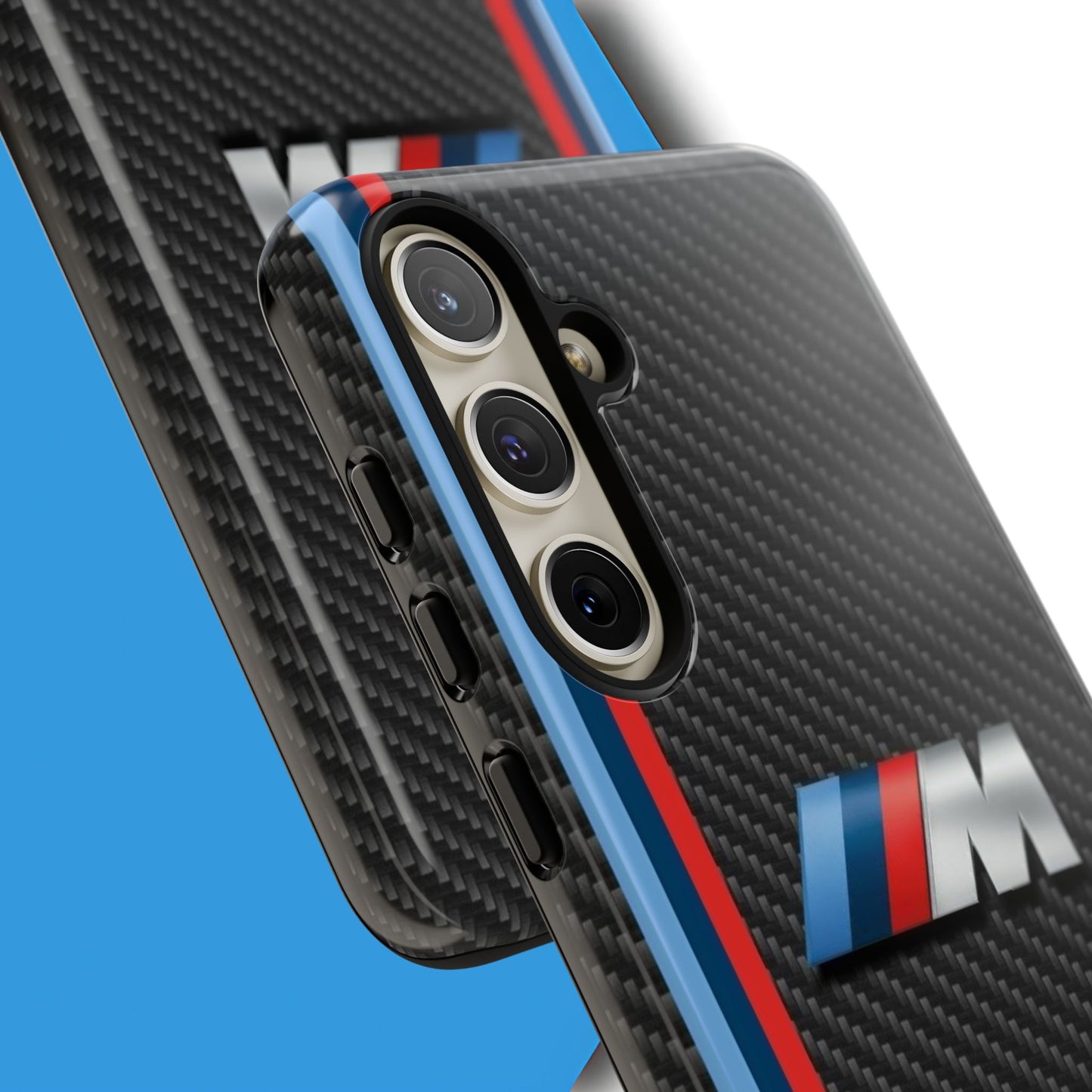 Phone Case - Black Tough Case for iPhones, Galaxy, Pixel, Blue And Red Stripes, BMW M Series