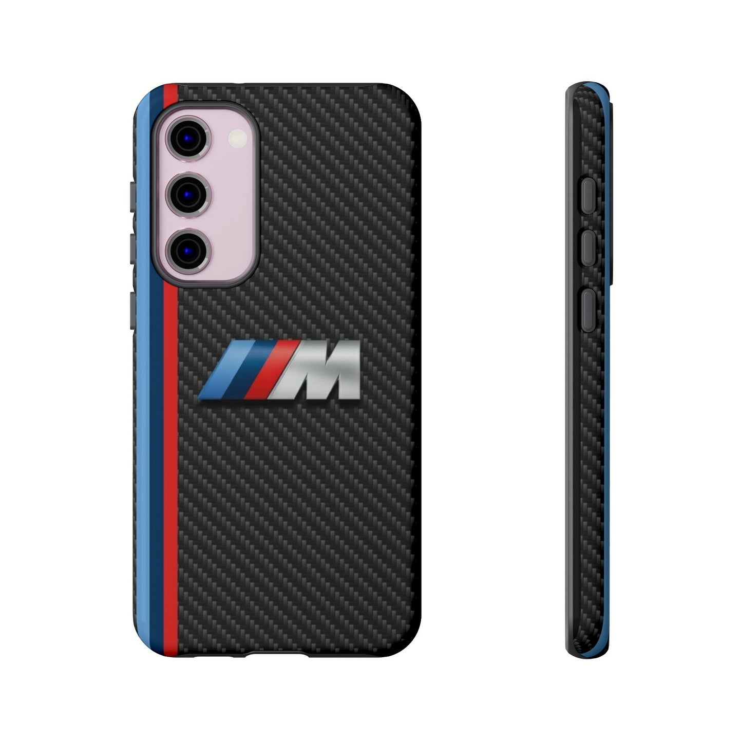 Phone Case - Black Tough Case for iPhones, Galaxy, Pixel, Blue And Red Stripes, BMW M Series