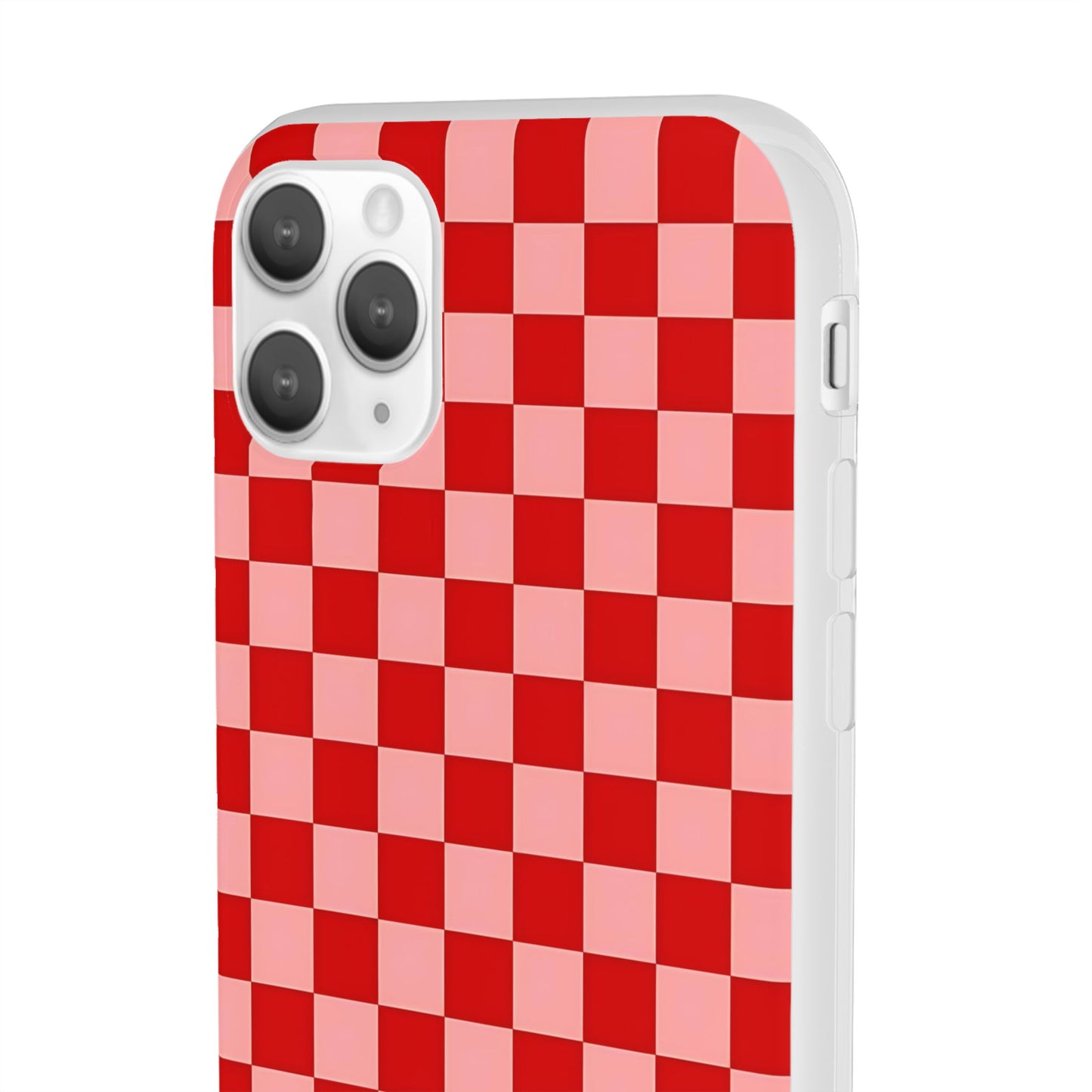 Red Checkerboard TPU Soft Flexi Phone Case — Retro Red & Pink Plaid Protective Cover